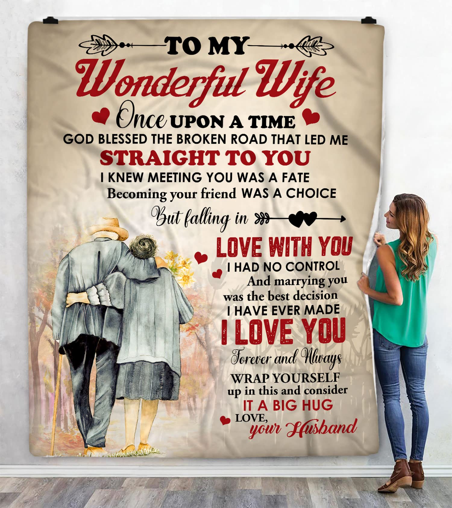 Custom Personalized Throw Blanket for Wife - Romantic 'Once Upon A Time' Love Letter Blanket with Name - Perfect Valentine's Day, Anniversary & Wedding Gift for Her - Cozy Couple Gift for Bedroom, Sofa & Romantic Nights