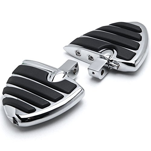 Chrome Wing Style Rear Foot Pegs & Footrests - Compatible with Honda, Kawasaki, Suzuki, Yamaha Motorcycles (Left + Right Pair) - Perfect for Long Rides, Passenger Comfort & Custom Bike Builds