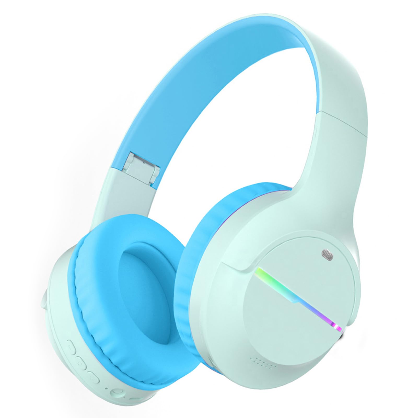 Wireless Bluetooth Headphones for Kids with LED Lights, Built-in Mic, Over-Ear Design - Bluetooth 5.3 Headphones for Boys & Girls Ages 6-18 - Perfect for School, Travel, iPad, Tablet (Blue)
