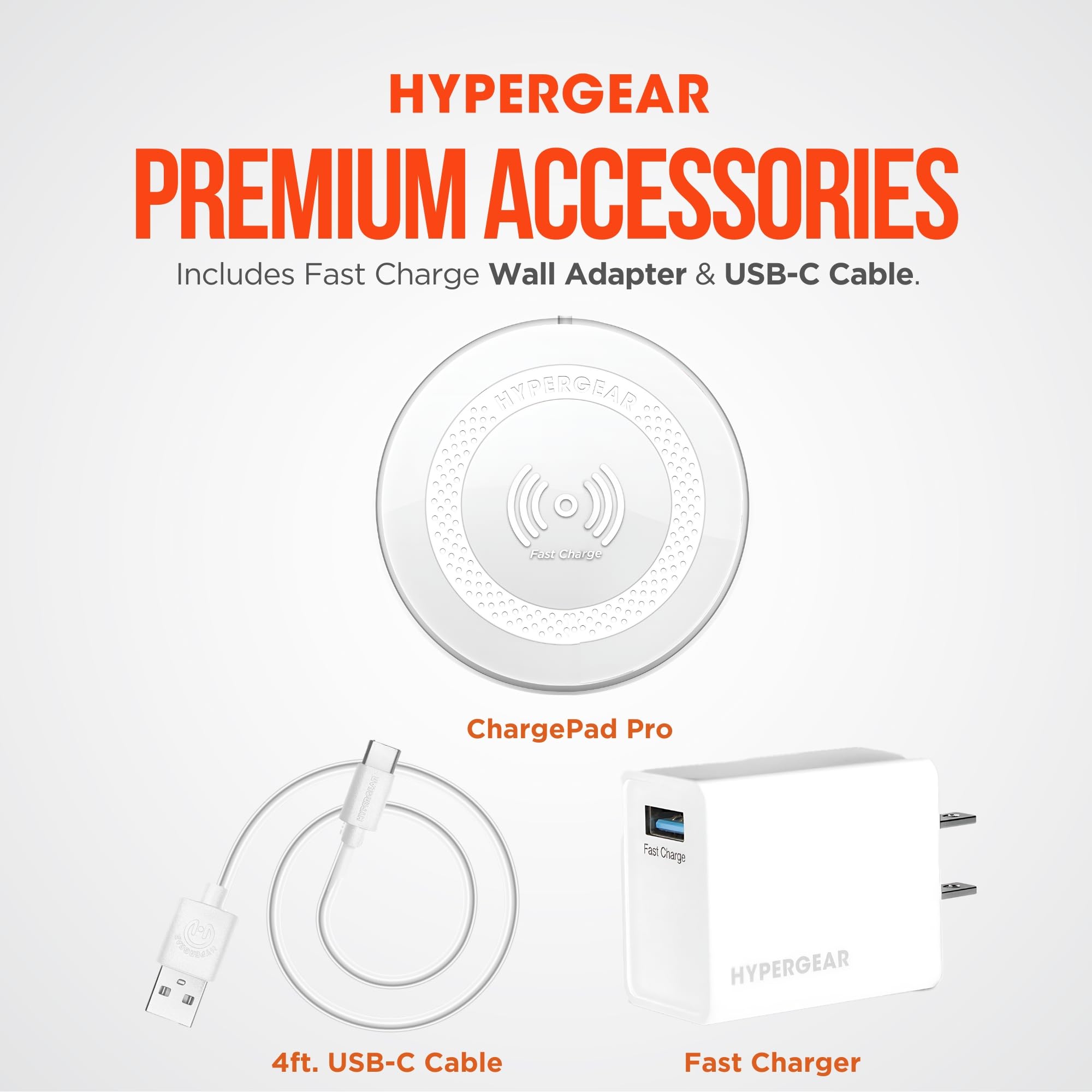 HyperGear ChargePad Pro 15W Fast Wireless Charging Pad with Soft Grips & LED Indicator - Qi-Certified for iPhone 15/14/13/12, Samsung Galaxy S23/S22, AirPods & Android Devices - Perfect for Home, Office & Nightstand Charging - White
