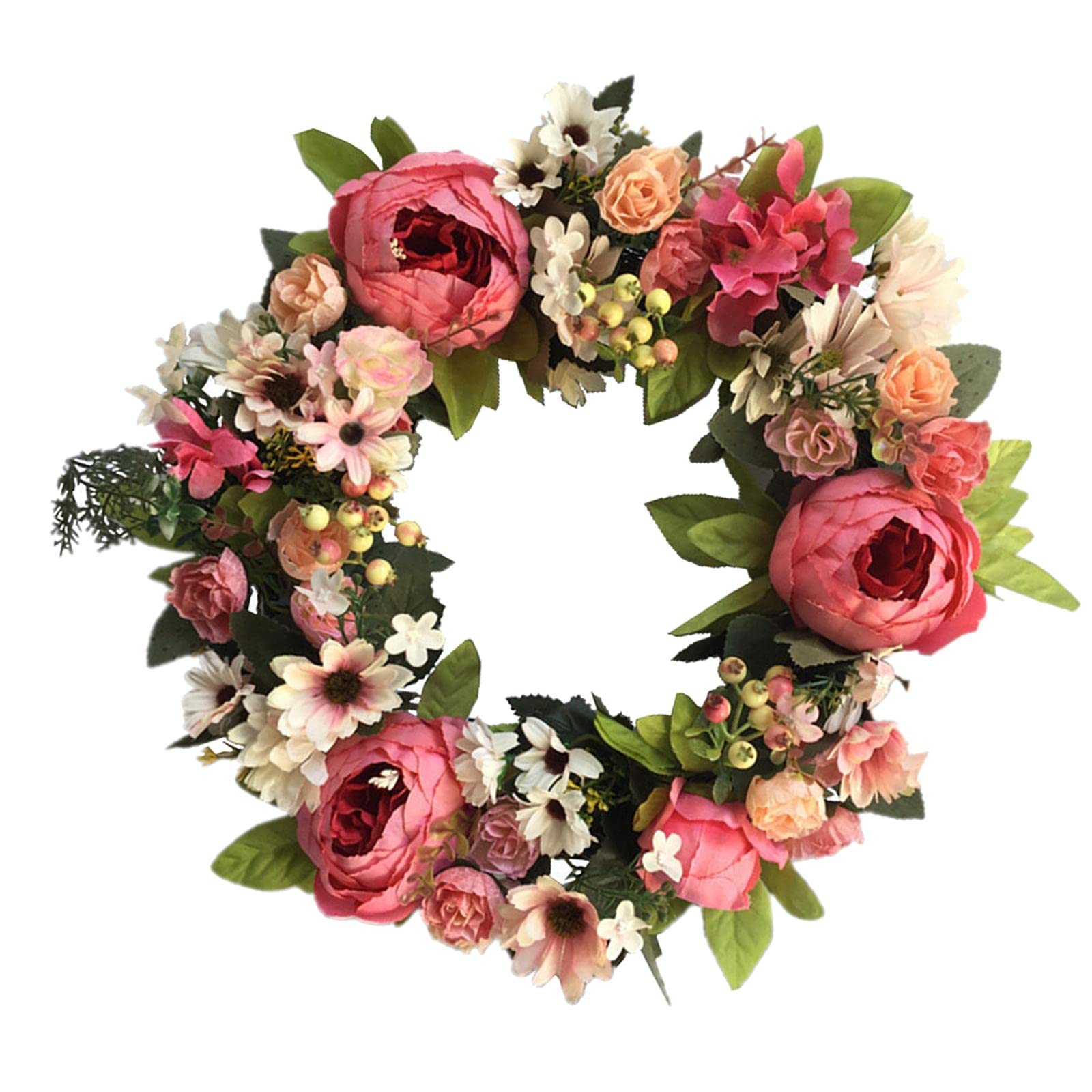 Menolana Artificial Peony Wreath with Red Silk Flowers & Green Leaves - 38cm Rose Red Wedding Door Decor for Indoor/Outdoor Use - Perfect for Windows, Parties & Home Decoration