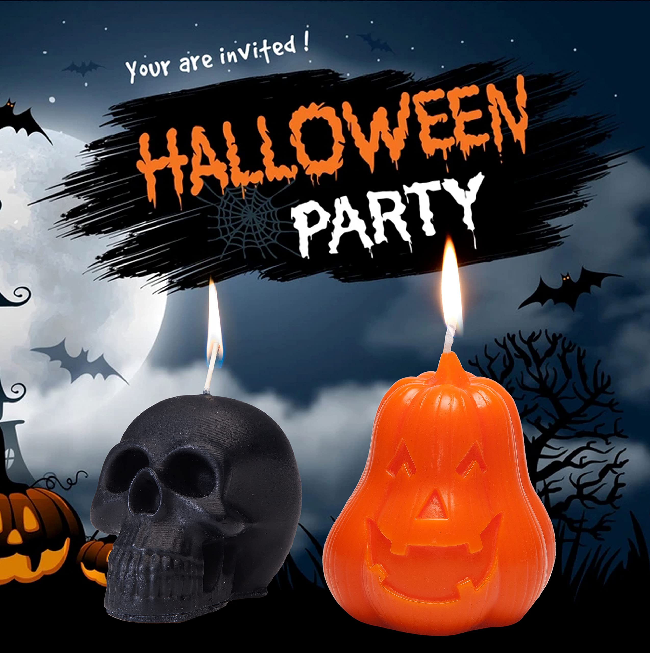Halloween Scented Soy Wax Candles - Set of 2 Pumpkin Spice & Ghost Candles for Home Decor | Fall Seasonal Decor, Pumpkin Carving Parties, Spooky Table Centerpieces