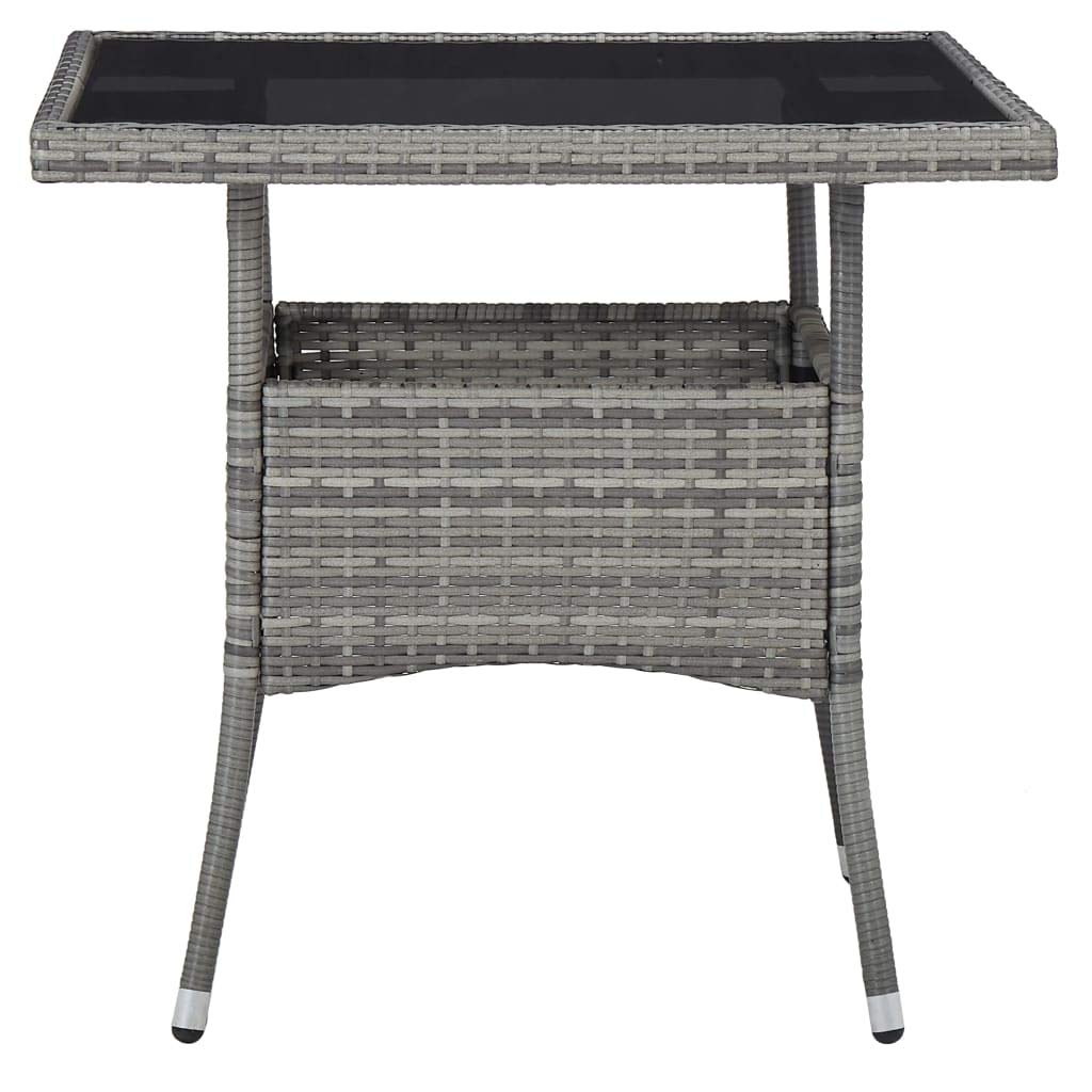 3-Piece Gray Poly Rattan & Glass Patio Dining Set - Outdoor/Indoor Wicker Furniture for Backyard, Porch, Garden, Poolside, Balcony - Perfect for Al Fresco Dining & Relaxing