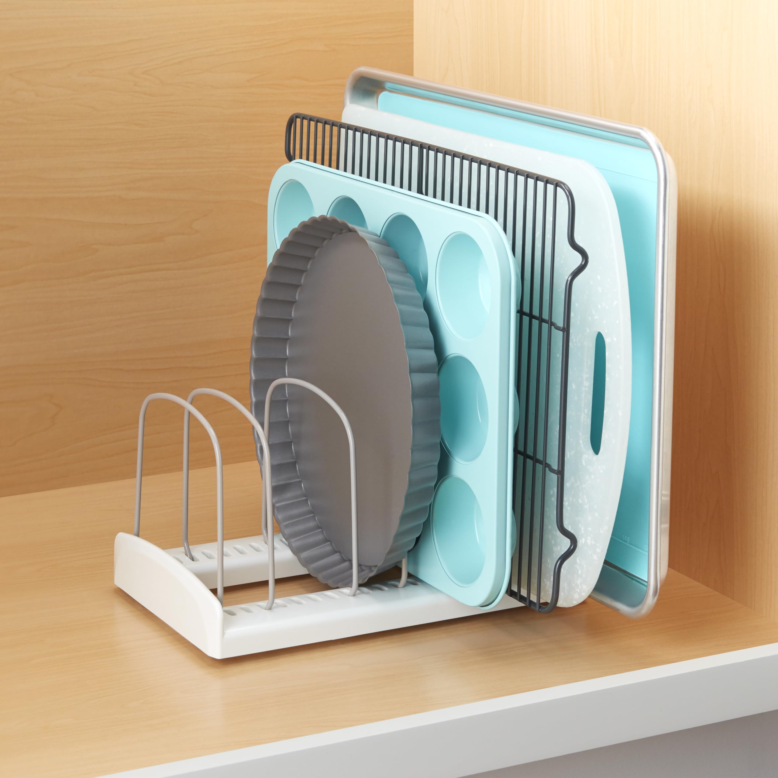 YouCopia StoreMore Adjustable Bakeware Rack - White Kitchen Organizer for Cookie Sheets, Baking Pans & Trays | Space-Saving Cabinet & Pantry Storage Solution for Home Bakers