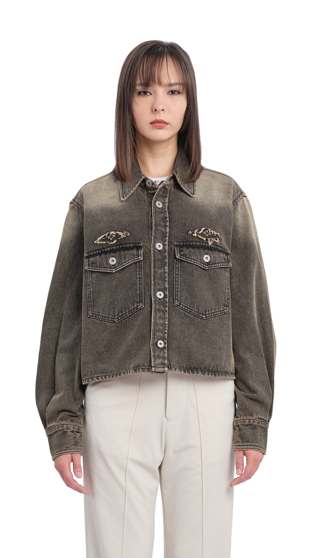 Stylish Cropped Denim Jacket with Studded Details - Perfect for Casual Outfits & Layering in Spring/Fall