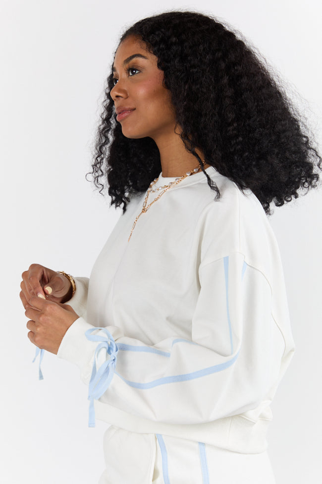 White Bow Sleeve Sweatshirt for Women - Elegant Pullover with Tie Detail | Perfect for Casual Outfits, Date Nights & Office Wear