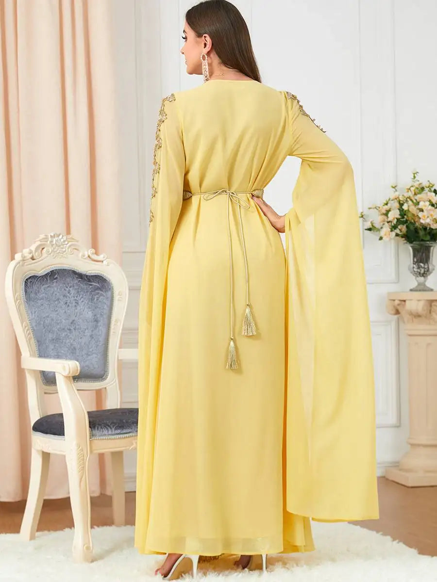 Elegant Arab Women's Chiffon Caftan Dress for Evening Party, Wedding & Special Occasions - Breathable & Comfortable Middle Eastern Kaftan for Eid Celebrations