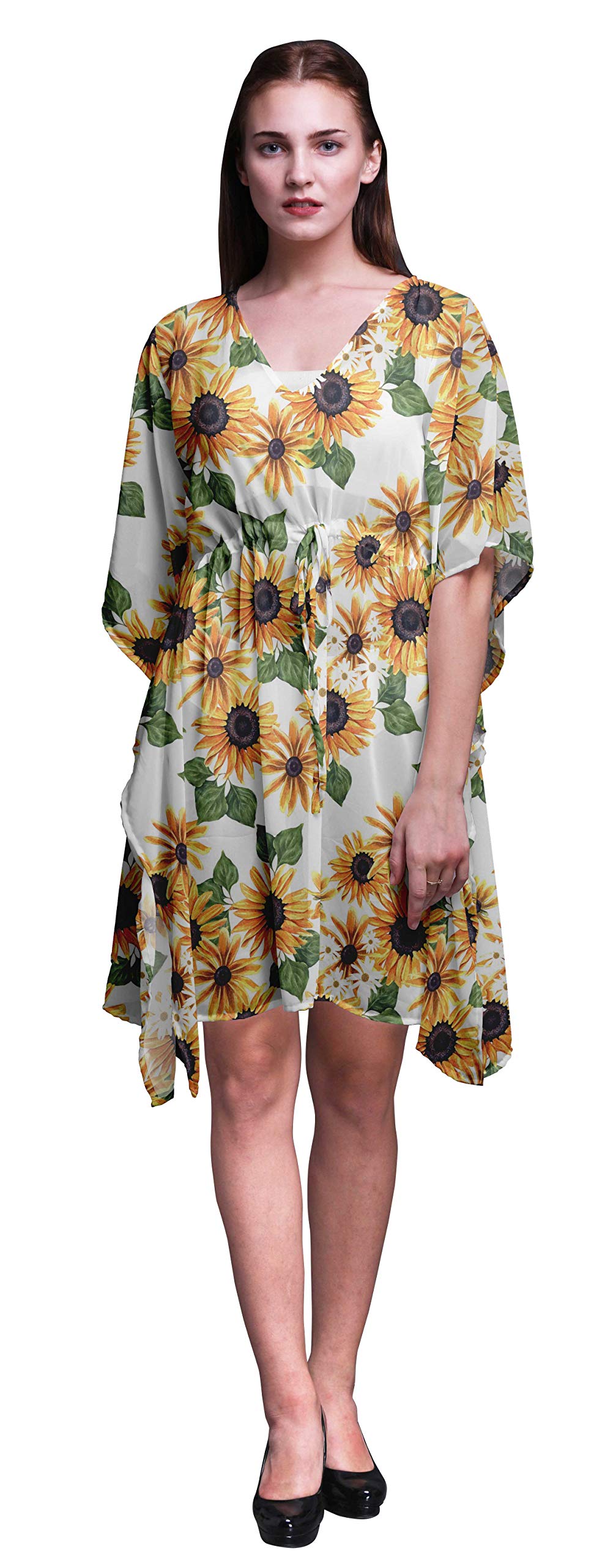 Bimba Women's Short Caftan Midi Dress - Beach Cover Up Swimwear, Summer Boho Kaftan Dress for Pool, Vacation & Resort Wear