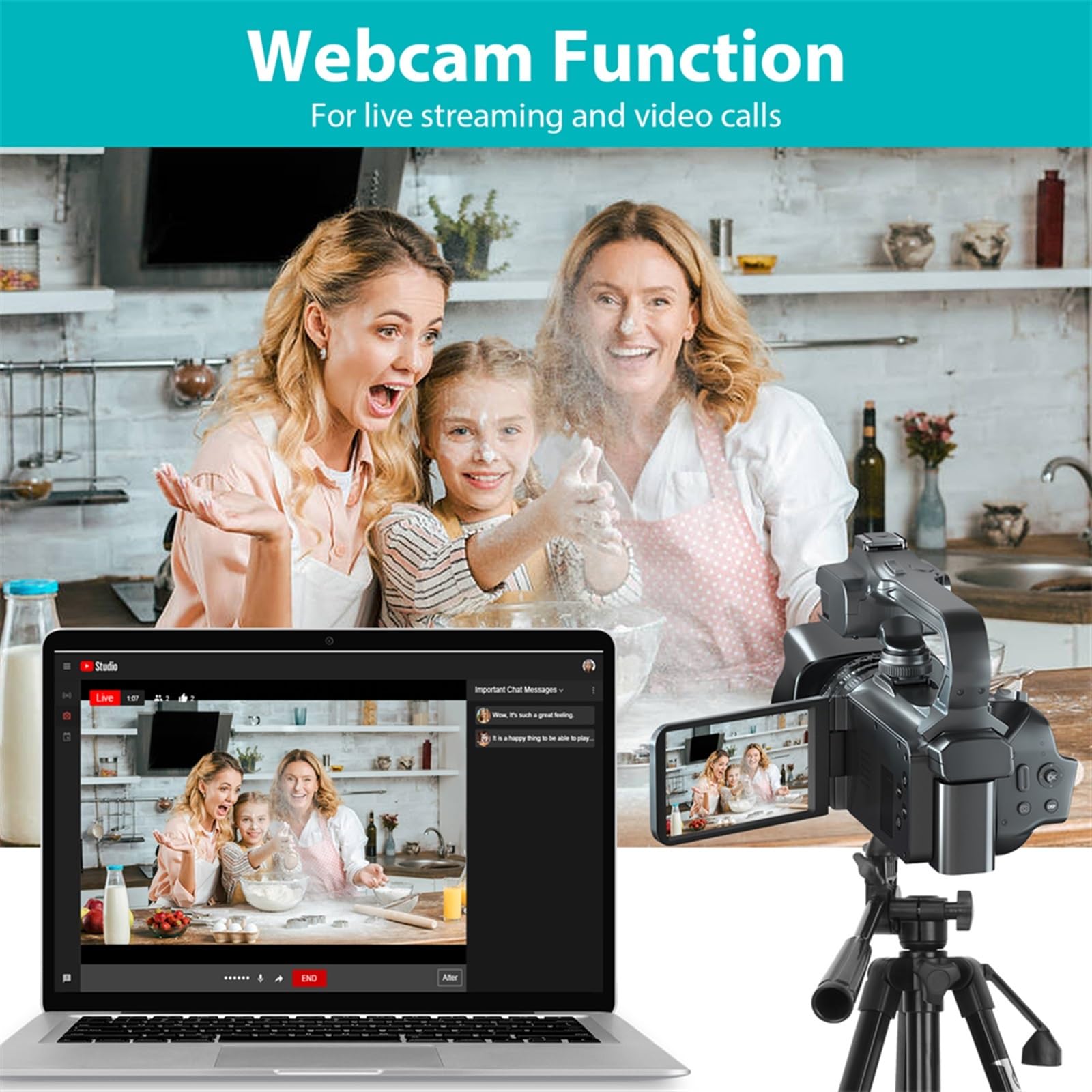 4K 60FPS Vlogging Camera with 64MP Photography, 18X Zoom & Auto Focus - 4