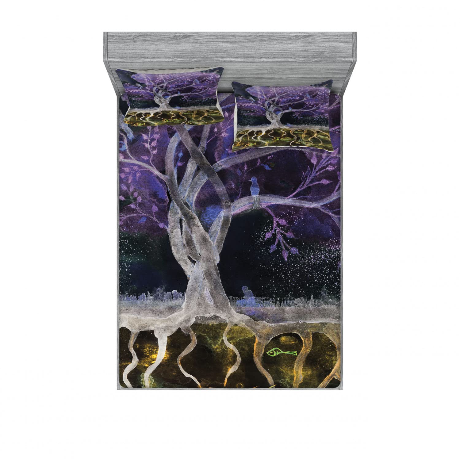 Ambesonne Abstract 2-Pack Full Size Fitted Sheet & Pillow Sham Set - Forest Nature Trees Design, 4-Piece Bedding Decor (2 Fitted Sheets + 4 Pillow Covers), Multicolor - Perfect for Guest Rooms, Vacation Homes & Cozy Bedroom Makeovers