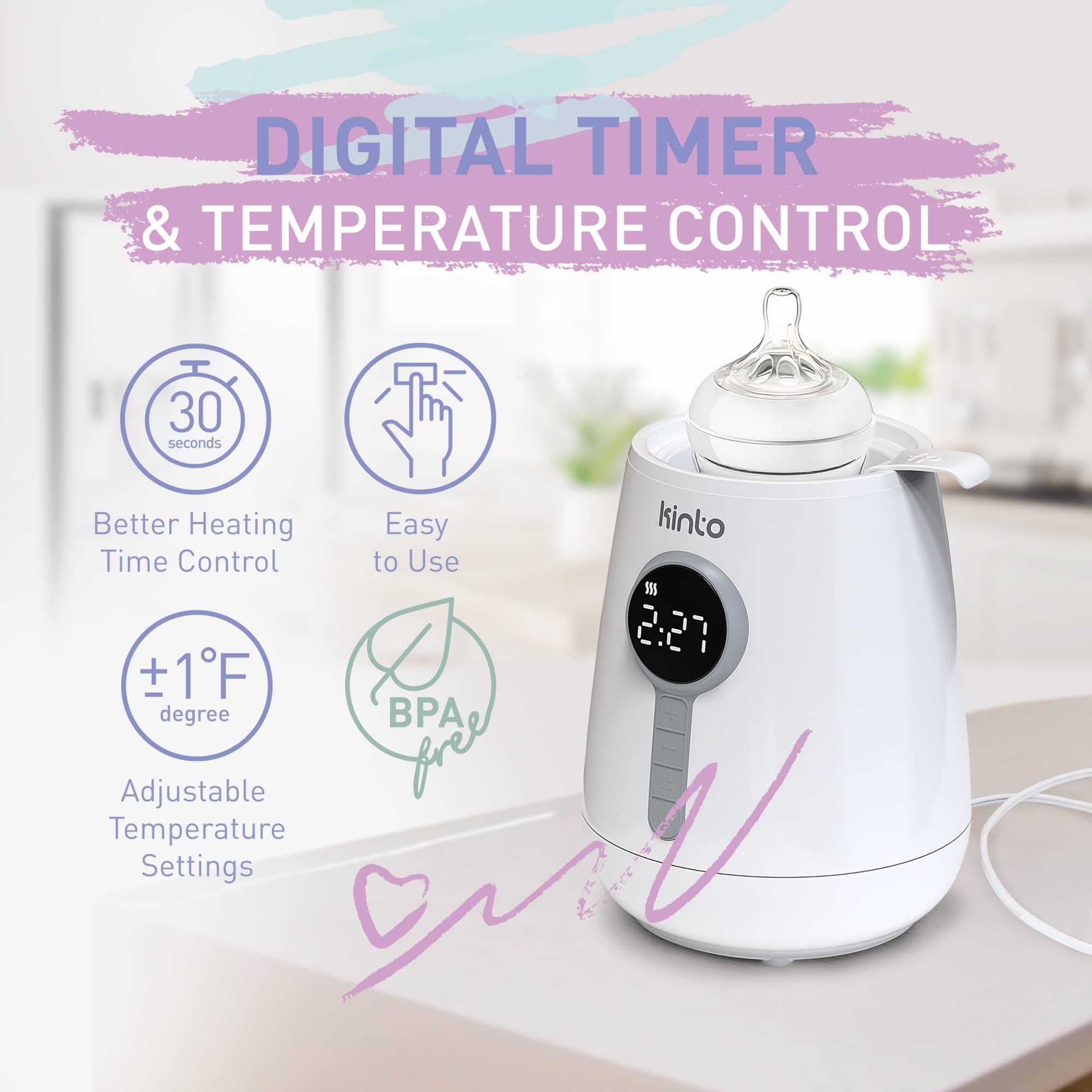 Best Baby Bottle Warmer with Timer - Digital Breastmilk & Formula Heater for Newborns - Precise Temperature Control - Fits All Standard Bottles - Auto Shut-Off & Compact Design - Perfect for Home, Travel & Daycare Use