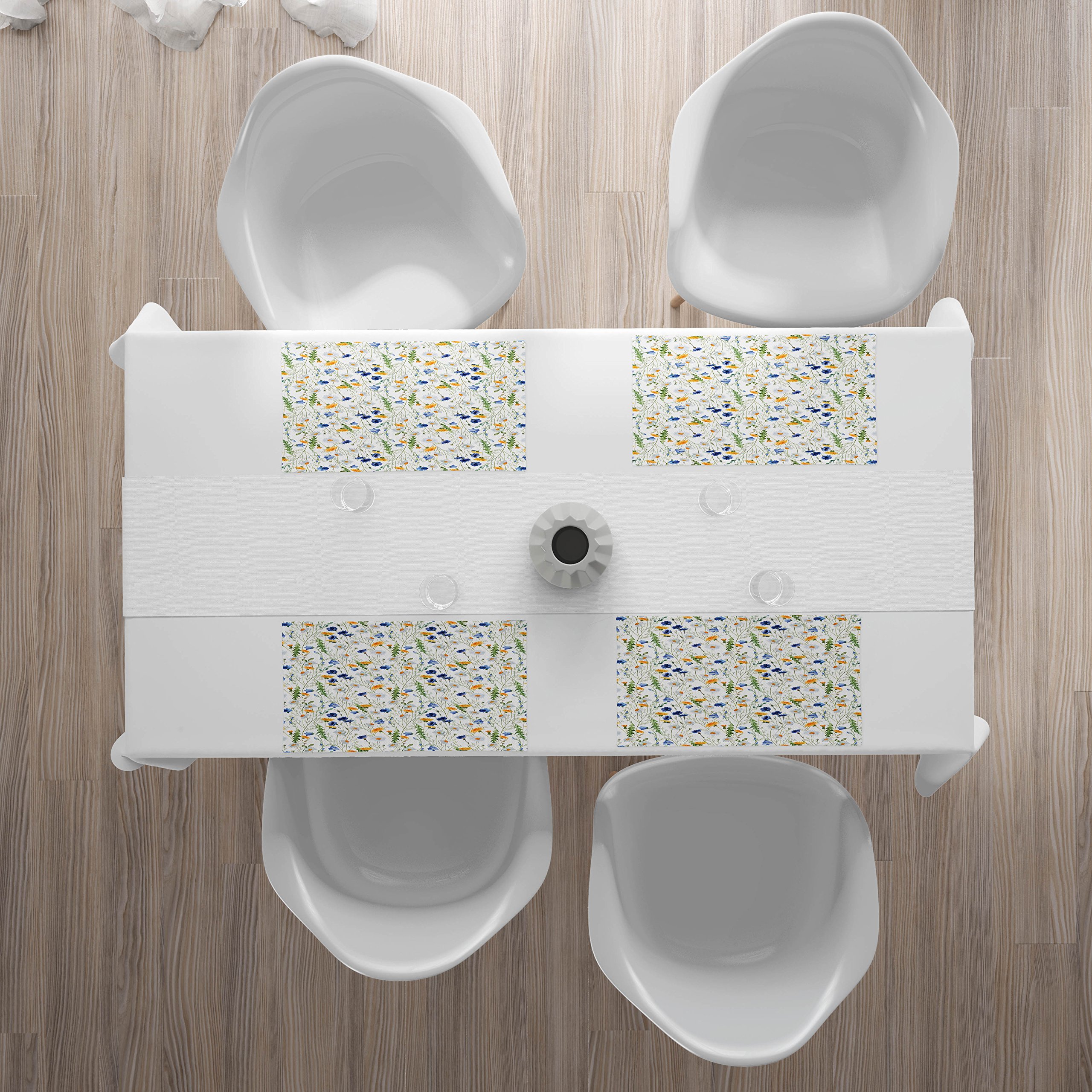 Ambesonne Floral Placemats Set of 4 - Wildflower Poppies Daisies Meadow Scenery Washable Fabric Table Mats for Dining Room Kitchen Decor in Pale Green Yellow Blue - Perfect for Farmhouse, Rustic, and Country Style Home Decor
