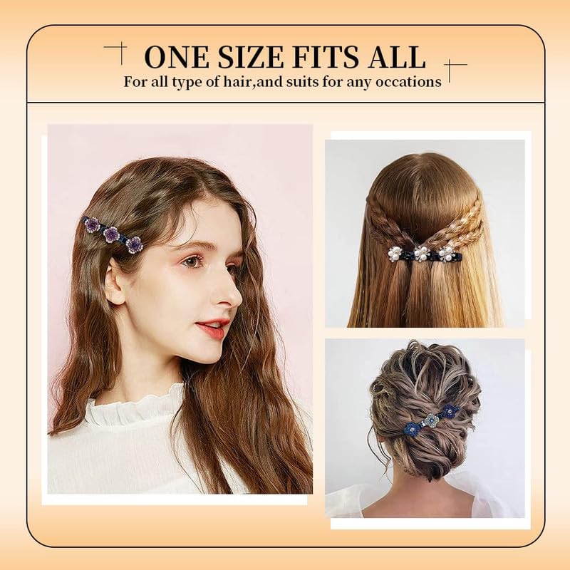 RECTYO GALLERY 4PCS Sparkling Crystal Rhinestone Braided Hair Clips for Women and Girls - Elegant Hair Accessories for Parties, Weddings & Daily Wear