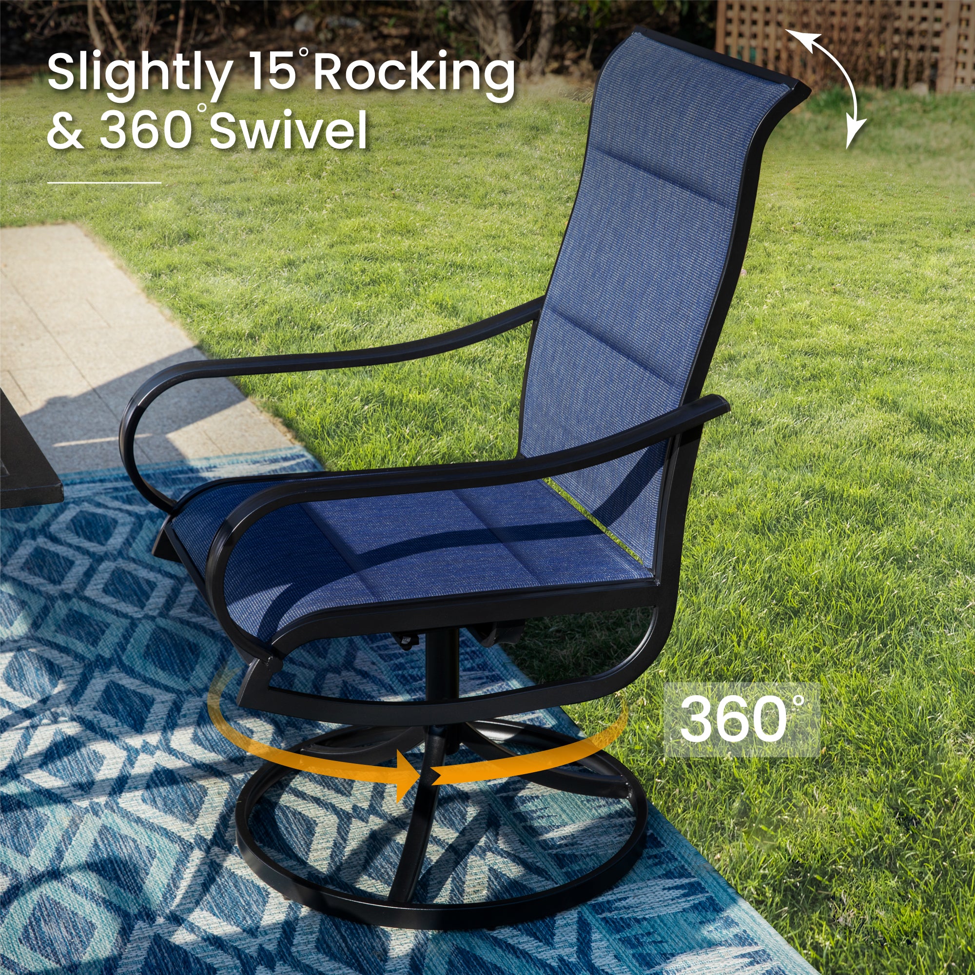 Sophia & William 8-Piece 13ft Outdoor Patio Umbrella Dining Set with Denim Blue/Grey Textilene Swivel Chairs - Perfect for Backyard, Garden, Poolside, and Outdoor Entertaining