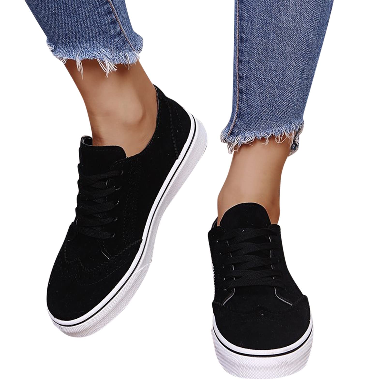 Women's Lace-Up Round Toe Flats - PU Leather Tennis Sneakers for Running & Walking | Comfortable White Casual Shoes for Girls | Perfect for Gym, Workout, Office & Daily Wear