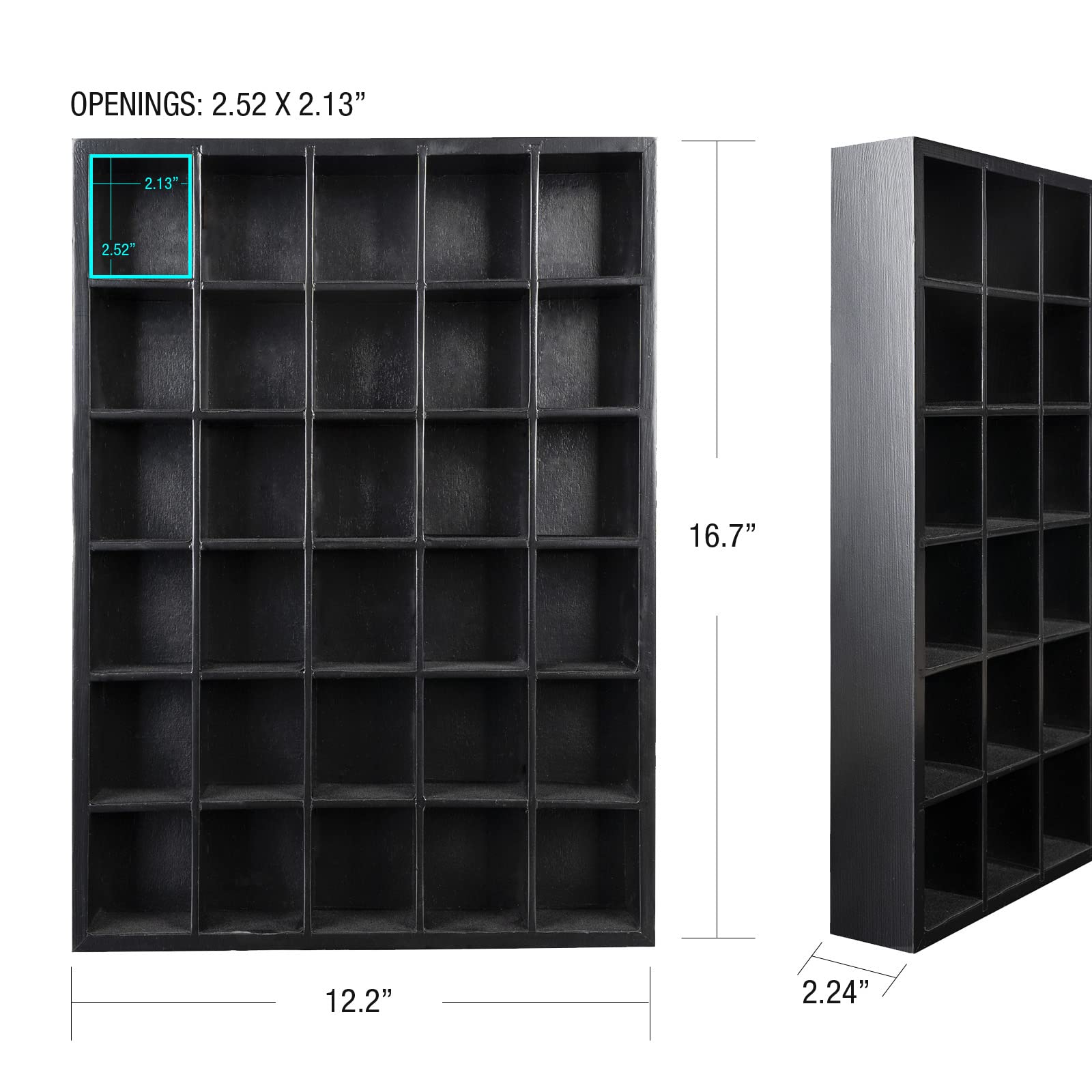 Premium Black Wooden Shot Glass Display Case - Holds 30 Glasses (16.7