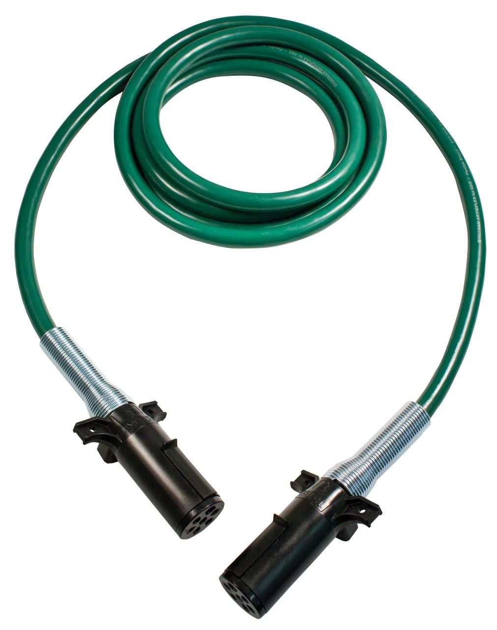 Tectran 7-Way Plug ARTICFLEX™ ABS Straight Cable Assembly for Semi Truck Trailer Tractor - Power Brake Lights, 4/12-2/10 Conductor, 1/8 Gauge PolyPlugs (Green, 20' Length) - Heavy Duty Towing & RV Connection Solution