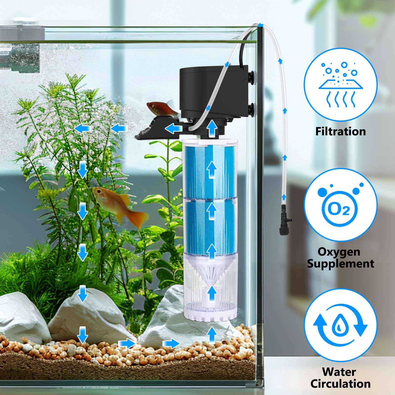 Best Aquarium Air Pump for Fish Tanks - Quiet Oxygen Pump with Adjustable Airflow for Freshwater & Saltwater Tanks - Perfect for Home Aquariums, Fish Breeding, and Hydroponics Systems