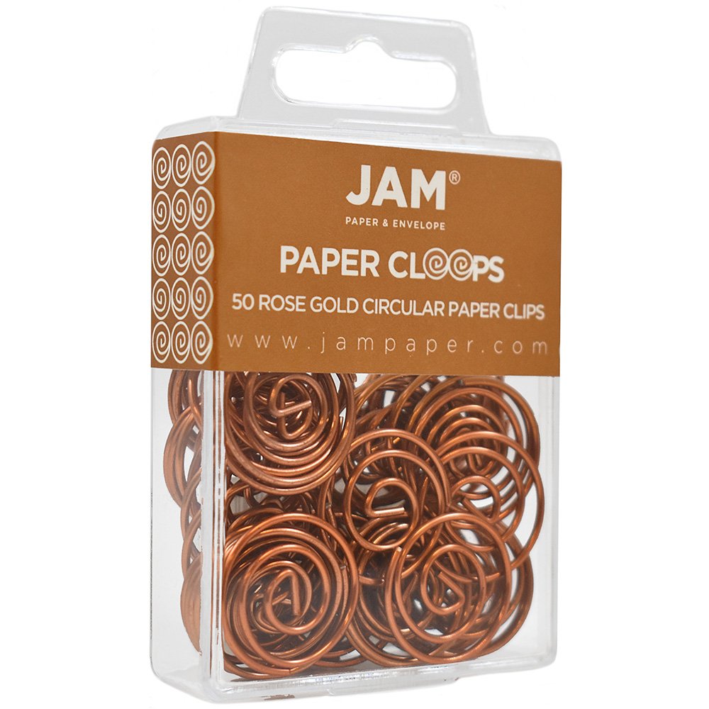 JAM PAPER Round Paper Clips - Rose Gold Office Supplies - 50 Pack - Perfect for Organizing Documents, School Projects & Office Work