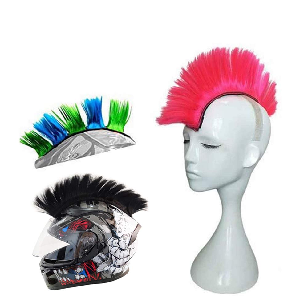 Motorcycle Helmet Mohawk Synthetic Wig - Reusable Design for Bicycle, ATV & Motorcycle Helmets (Helmet Not Included) - Perfect for Costume Parties, Halloween & Bike Rallies