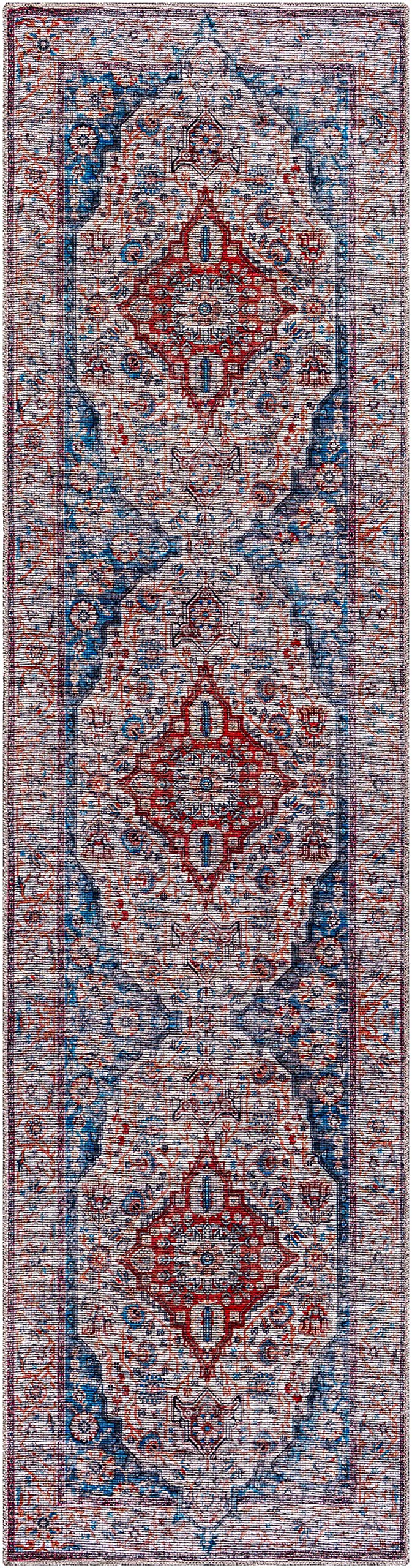 Machine Washable Area Rug for Living Room & Bedroom - Gray, Purple, Brown - 9'3