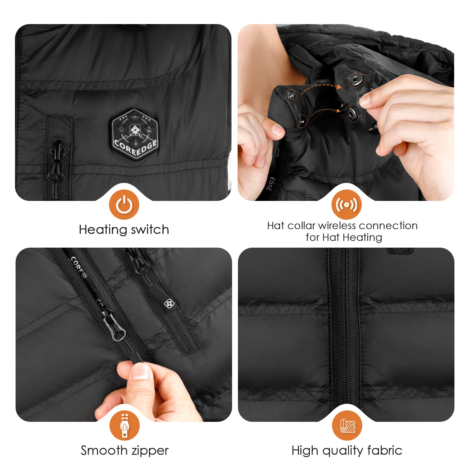 Heated Vest for Men with Detachable Hood & Battery Pack - Electric Warming Jacket for Cold Weather - Perfect for Outdoor Work, Hiking & Winter Sports