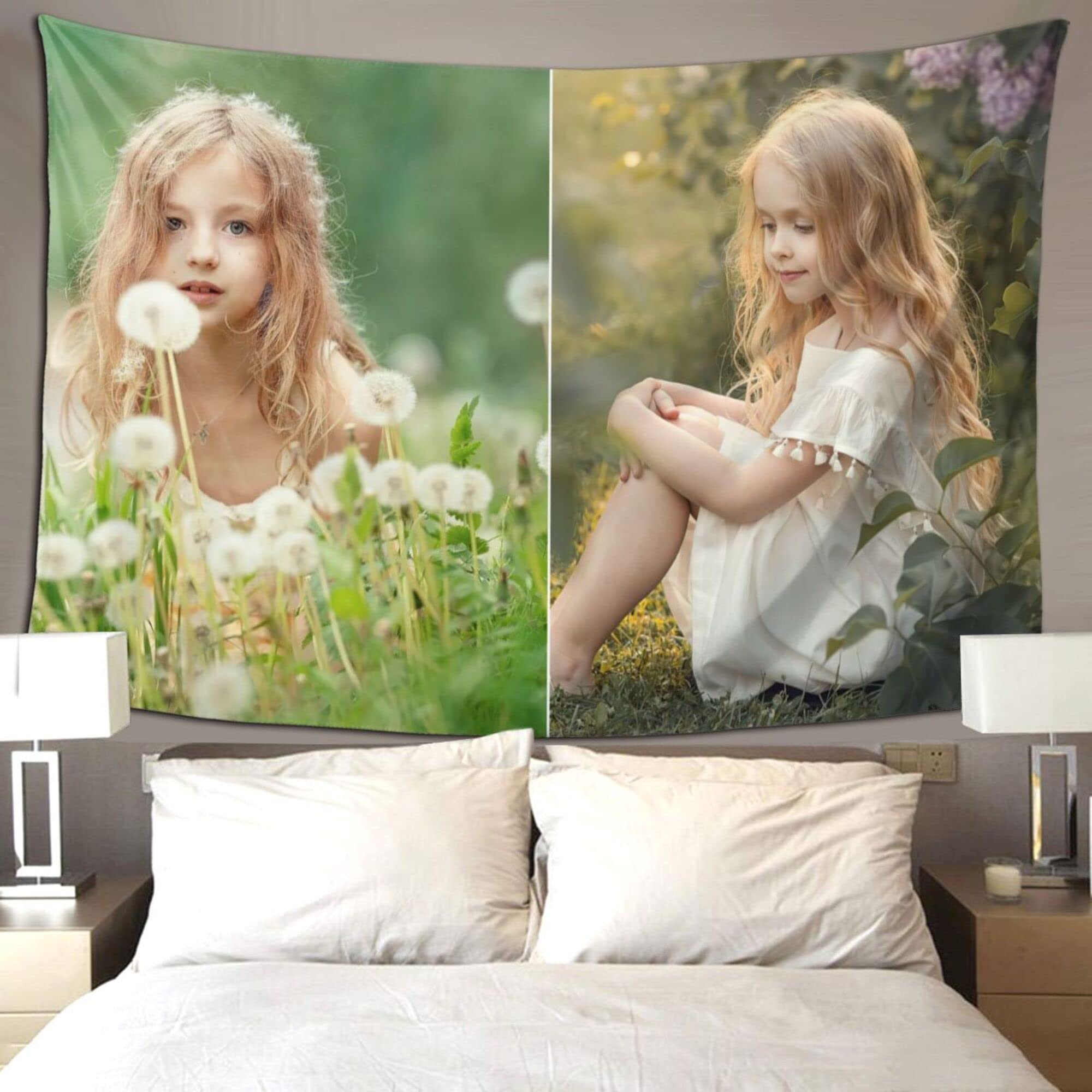 Custom Photo Tapestry Wall Hanging - Personalized Collage Wall Art for Weddings, Home Decor & Memorial Gifts (Horizontal 2-Picture Design) - Perfect for Living Rooms, Bedrooms & Special Events