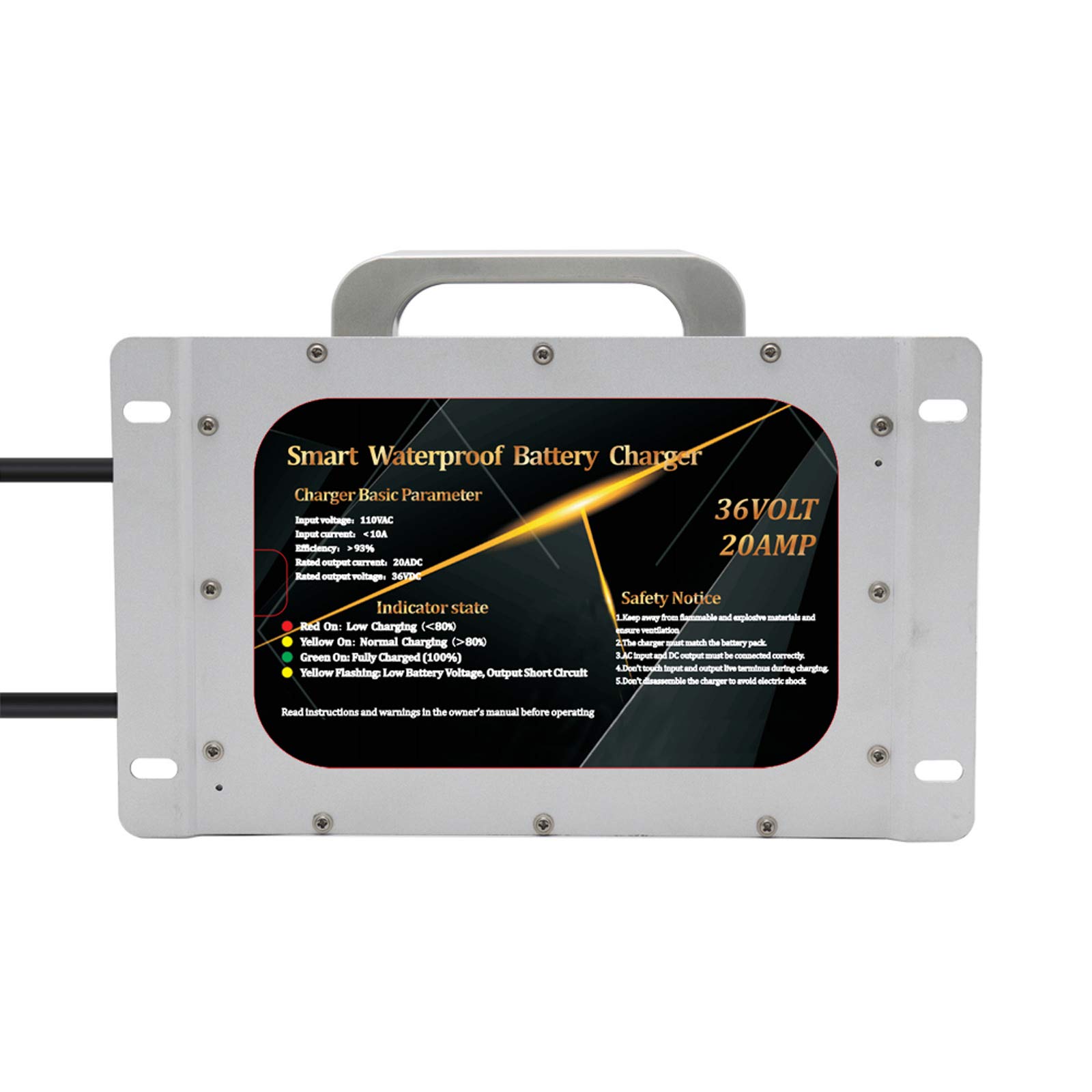 36V 20A Fast Charger for Club Car & Yamaha 36 Volt Golf Carts - Waterproof IP68 with Crowsfoot Connector | Perfect for Golf Courses, Resorts & Outdoor Use