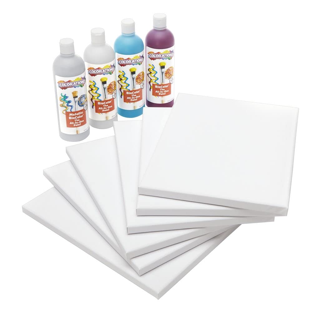 6-Piece Stretched Canvas Set with 4 Premium Pouring Art Paints - Bio Color Acrylic Paint Kit for Fluid Art, Abstract Painting & DIY Home Decor - Perfect for Beginners & Professional Artists