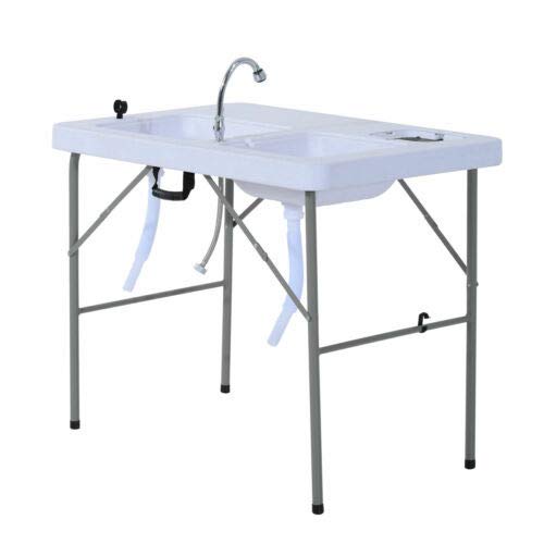 Portable Folding Camping Kitchen Sink with Faucet - HDPE Waterproof Table, Steel Frame for Outdoor Cooking, Cleaning Fish & Fruits - Perfect for Camping, RV Trips & Backyard BBQs