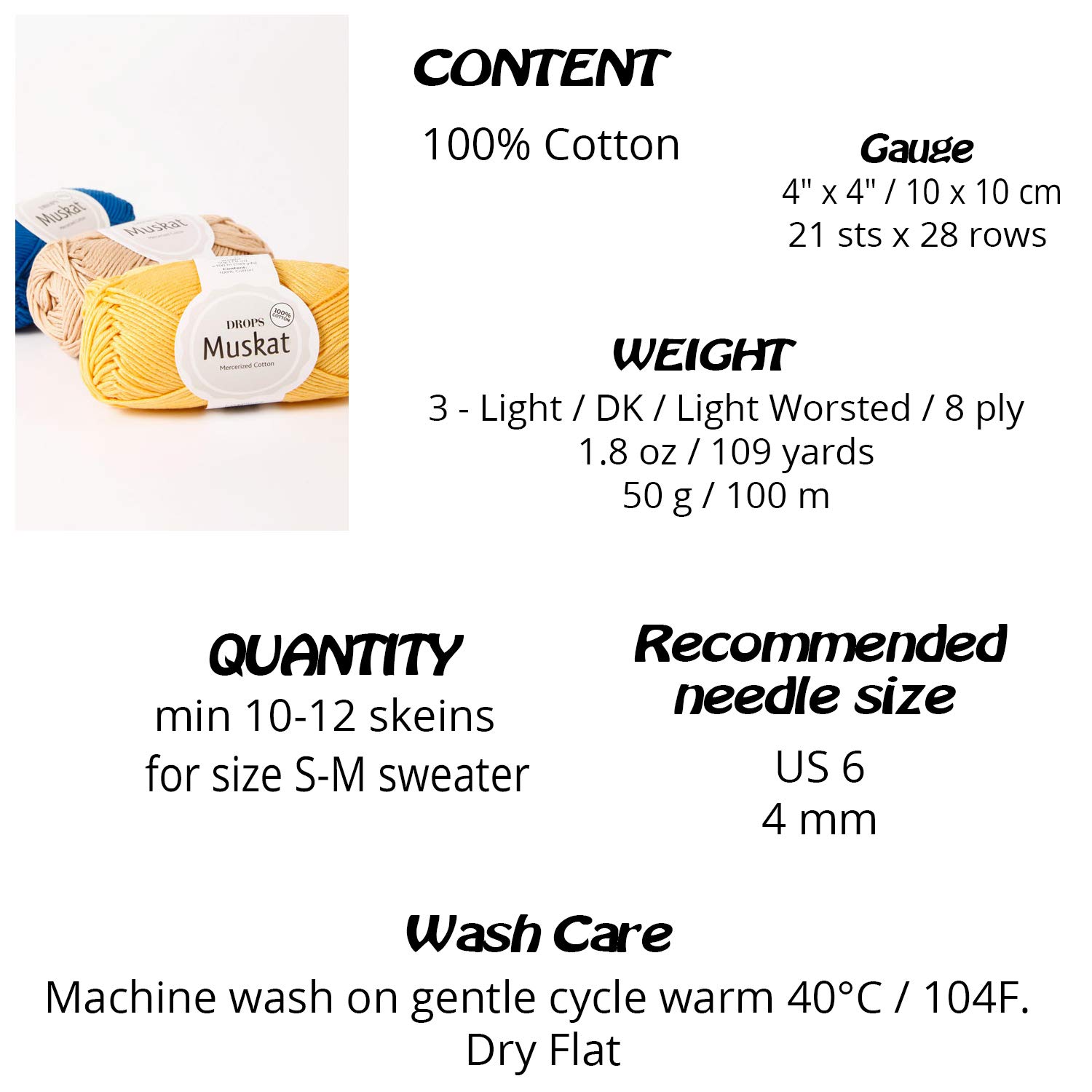 Premium 100% Cotton Yarn for Knitting & Crocheting - 3 Light, DK, Worsted Weight - Drops Muskat - 1.8oz/109yds per Ball (81 Clay) - Perfect for Baby Clothes, Summer Tops & Lightweight Blankets