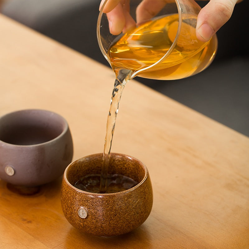 Handmade Coarse Pottery Kung Fu Tea Cup Set of 5 - Traditional Ceramic Tea Cups for Gongfu Tea Ceremony - Perfect for Chinese Tea Brewing, Home Decor & Gift Giving