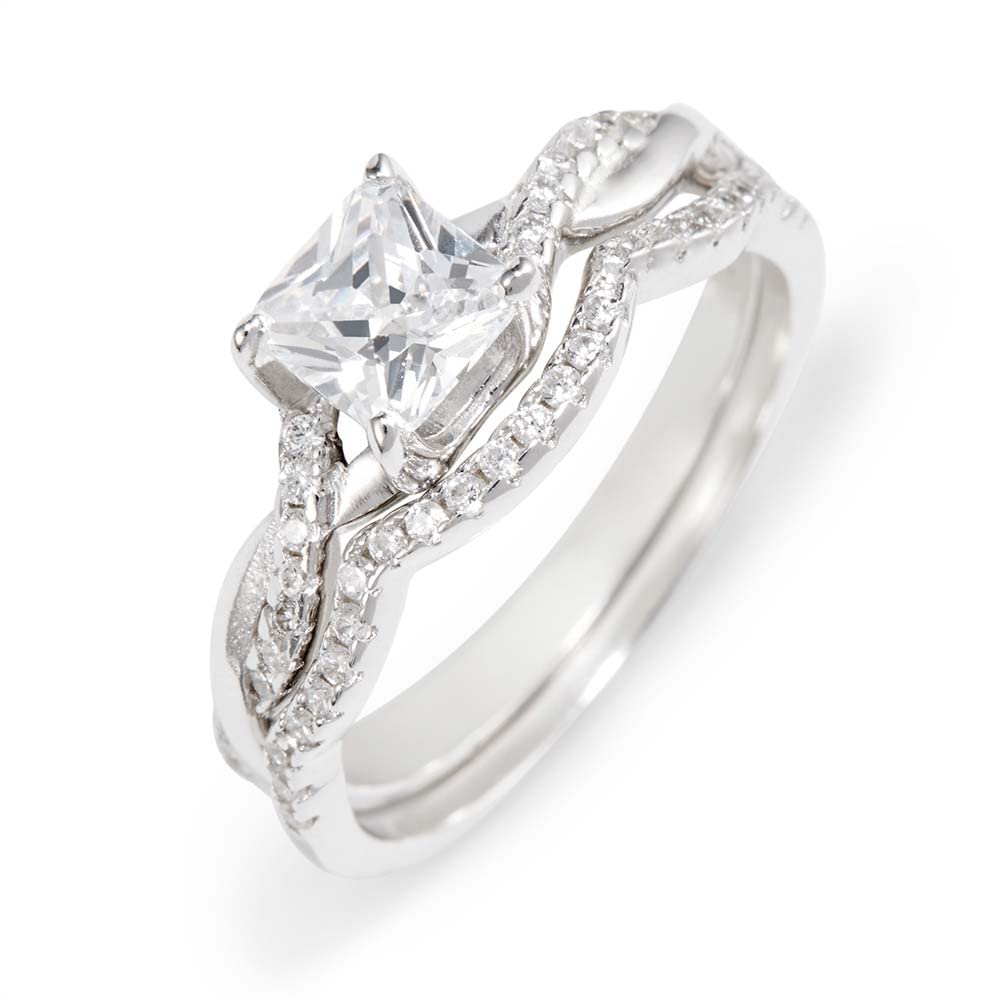 Princess Cut CZ Engagement Ring Set for Women - Sterling Silver Petite Wedding Band (Sizes 5-9) | Elegant Bridal Jewelry for Proposals, Anniversaries & Special Occasions