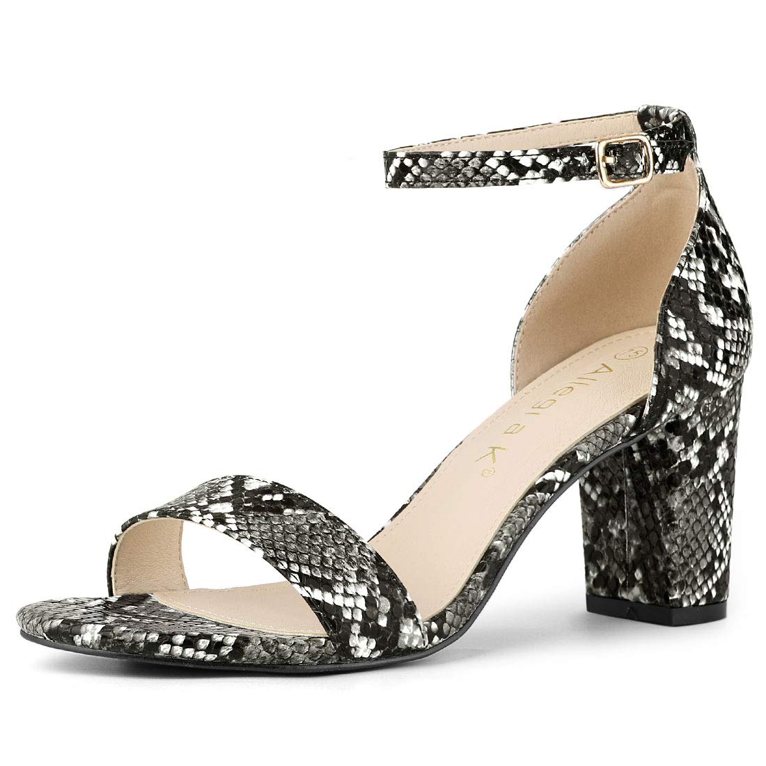 Allegra K Women's Snakeskin Chunky Heel Ankle Strap Sandals | Comfortable High Heels for Women | Perfect for Parties, Weddings & Evening Events