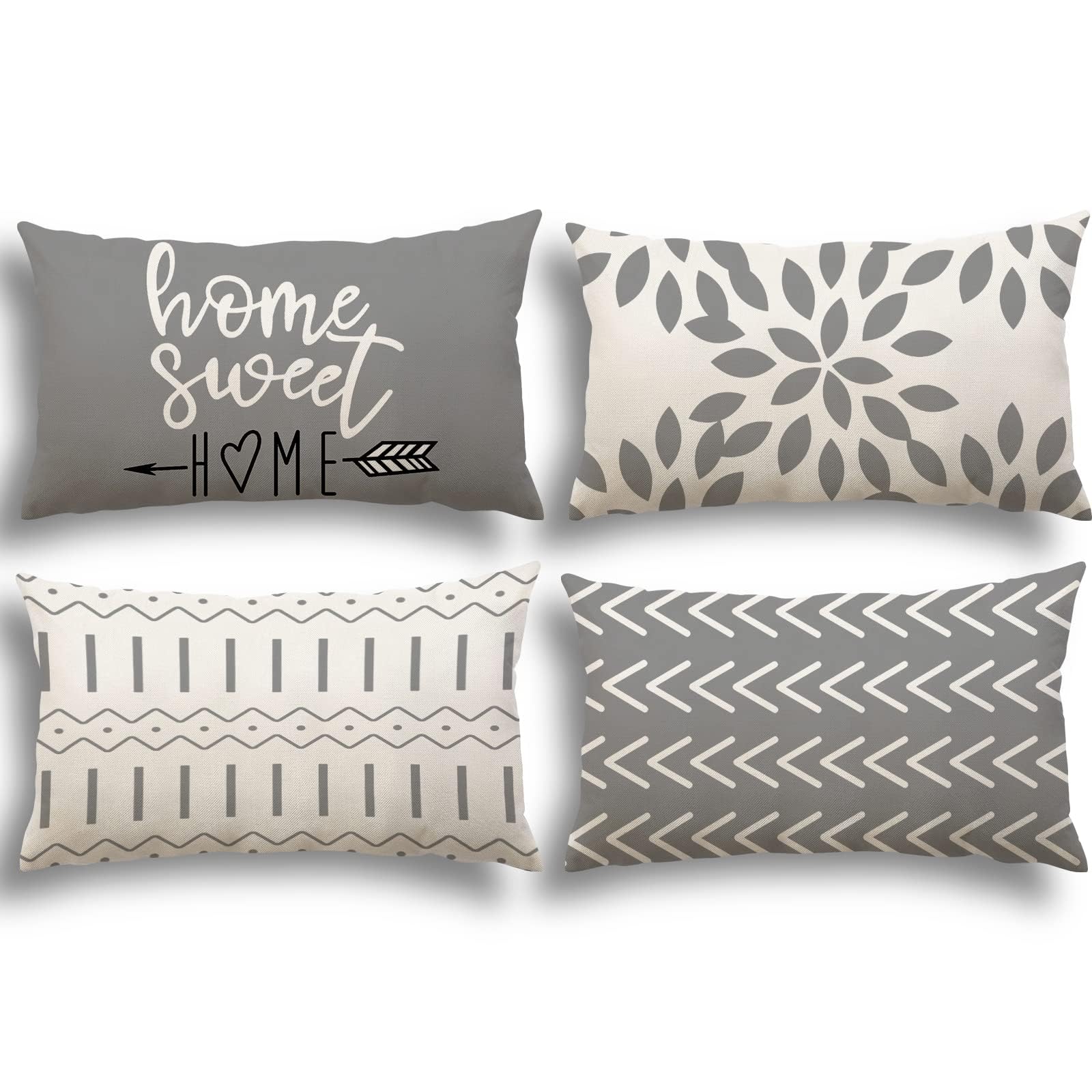 YCOLL 12x20 Lumbar Pillow Covers Set of 4 - Breathable Linen Fabric Sofa Throw Pillow Covers for Couch, Bed, Car & Outdoor Use - Modern Decorative Gray Pillow Cases - Perfect for Home, Office & Travel Comfort