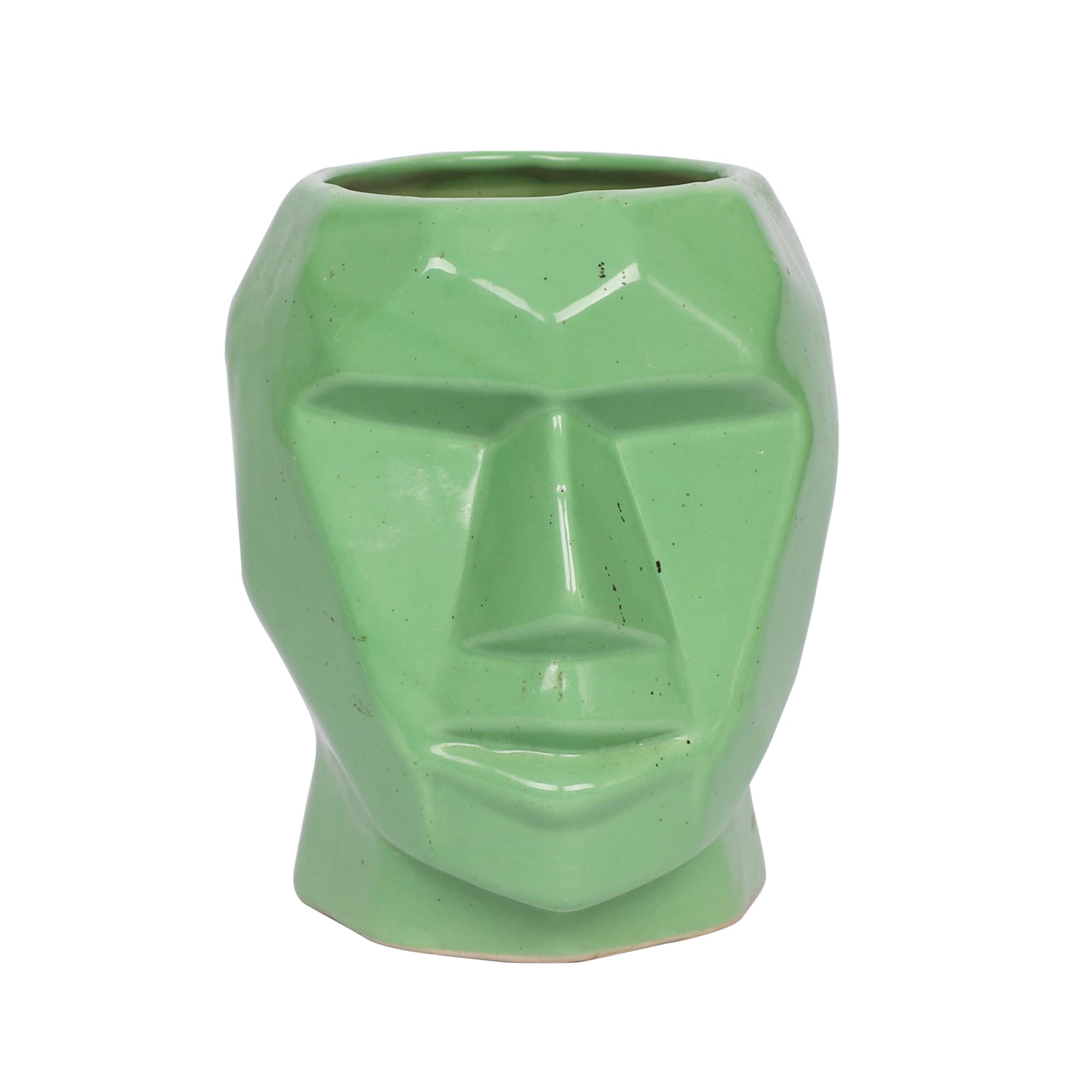 Handmade Ceramic Man Shape Flower Vase Planter - Khurja Pottery Home Decor (Green, 6.5
