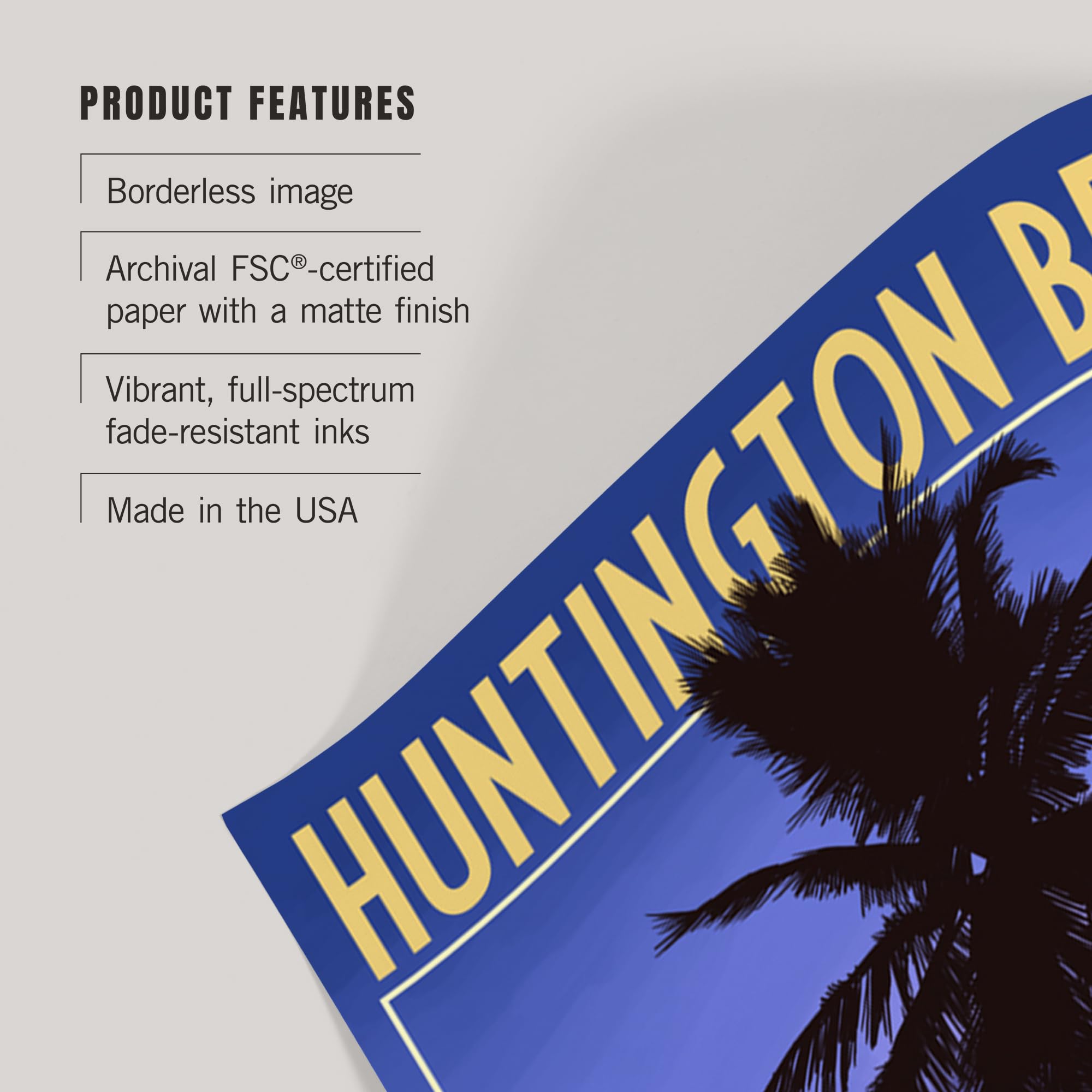 Lantern Press 16x24 Inch Giclee Art Print - Huntington Beach California Sunset with Palm Trees | Coastal Wall Decor for Living Room, Bedroom & Office
