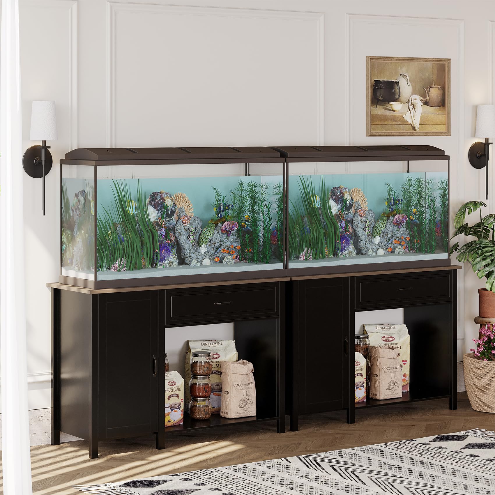 Heavy Duty Wooden Aquarium Stand with Storage Cabinet - 770 LBS Capacity Fish Tank Stand (51