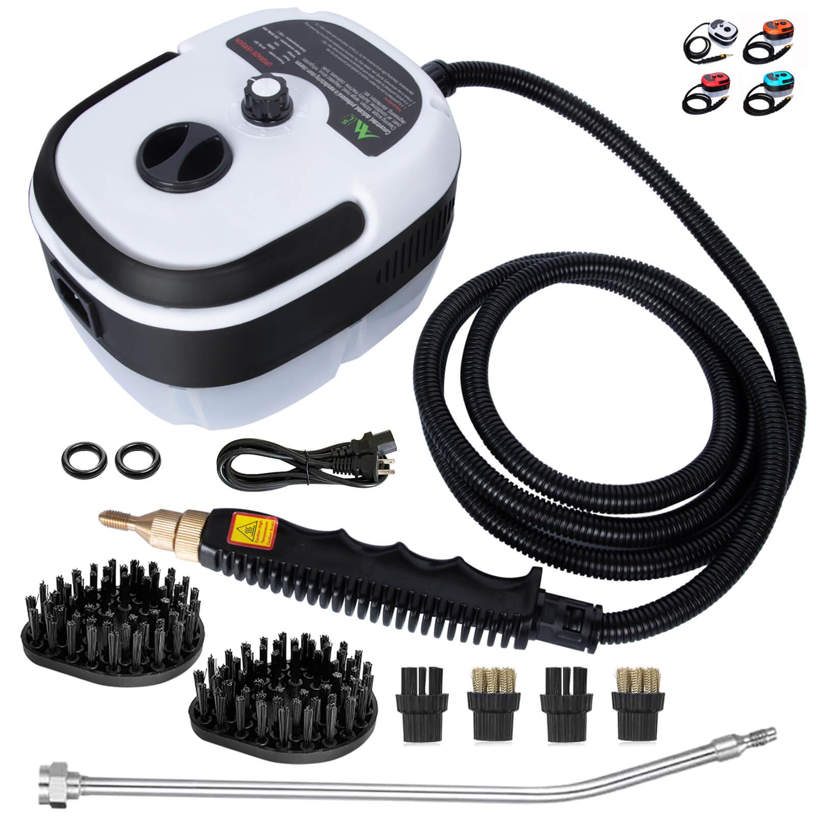 2500W High-Pressure Handheld Steam Cleaner with Brush Heads - 1000ml Portable Steamer for Home & Car Cleaning - White | Perfect for Floors, Upholstery, Tiles & Hard-to-Reach Areas