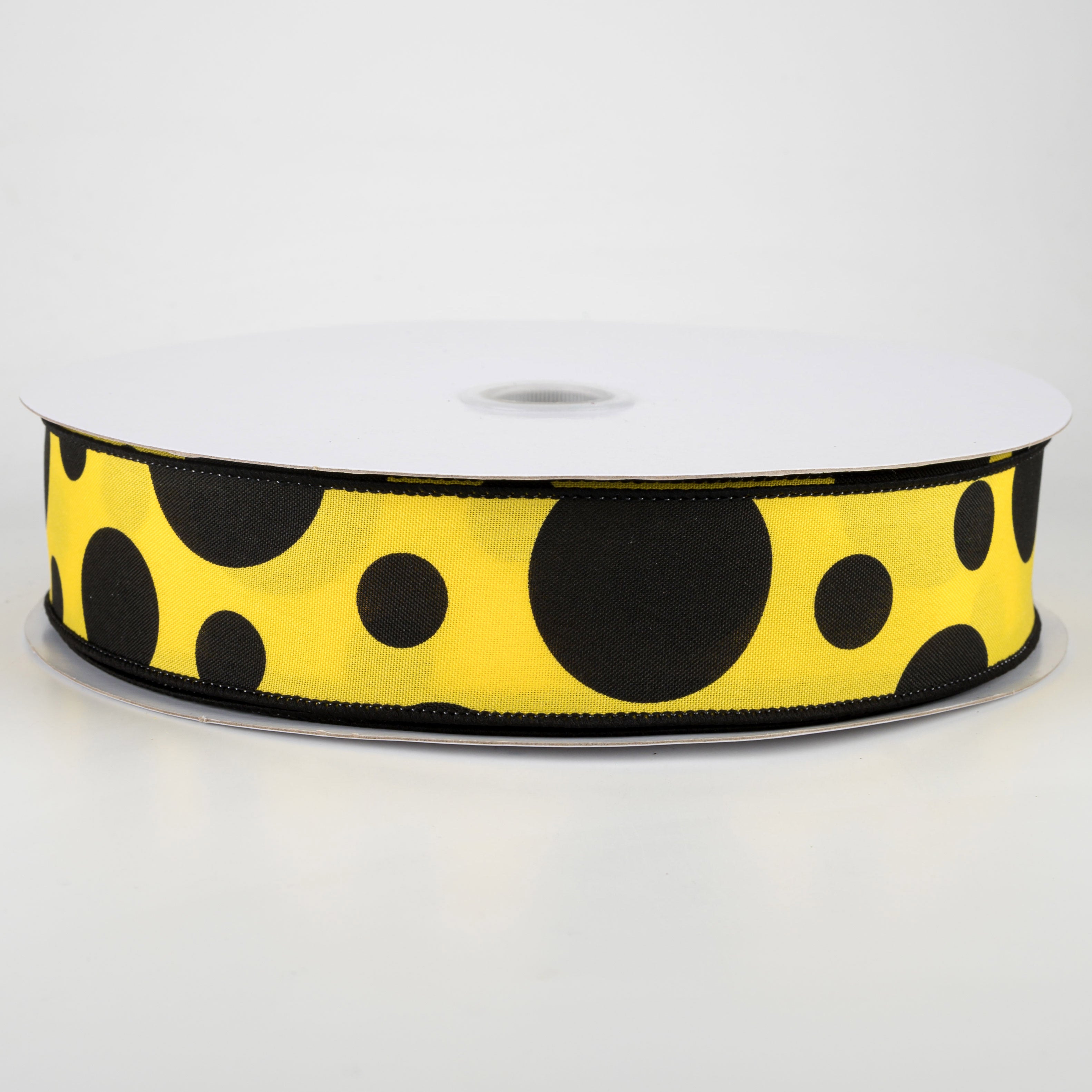 1.5 Inch Giant Three Size Polka Dot Ribbon - Yellow and Black Ribbon Spool (50 Yards) for Gift Wrapping, Bow Making, Crafts, and DIY Decorations