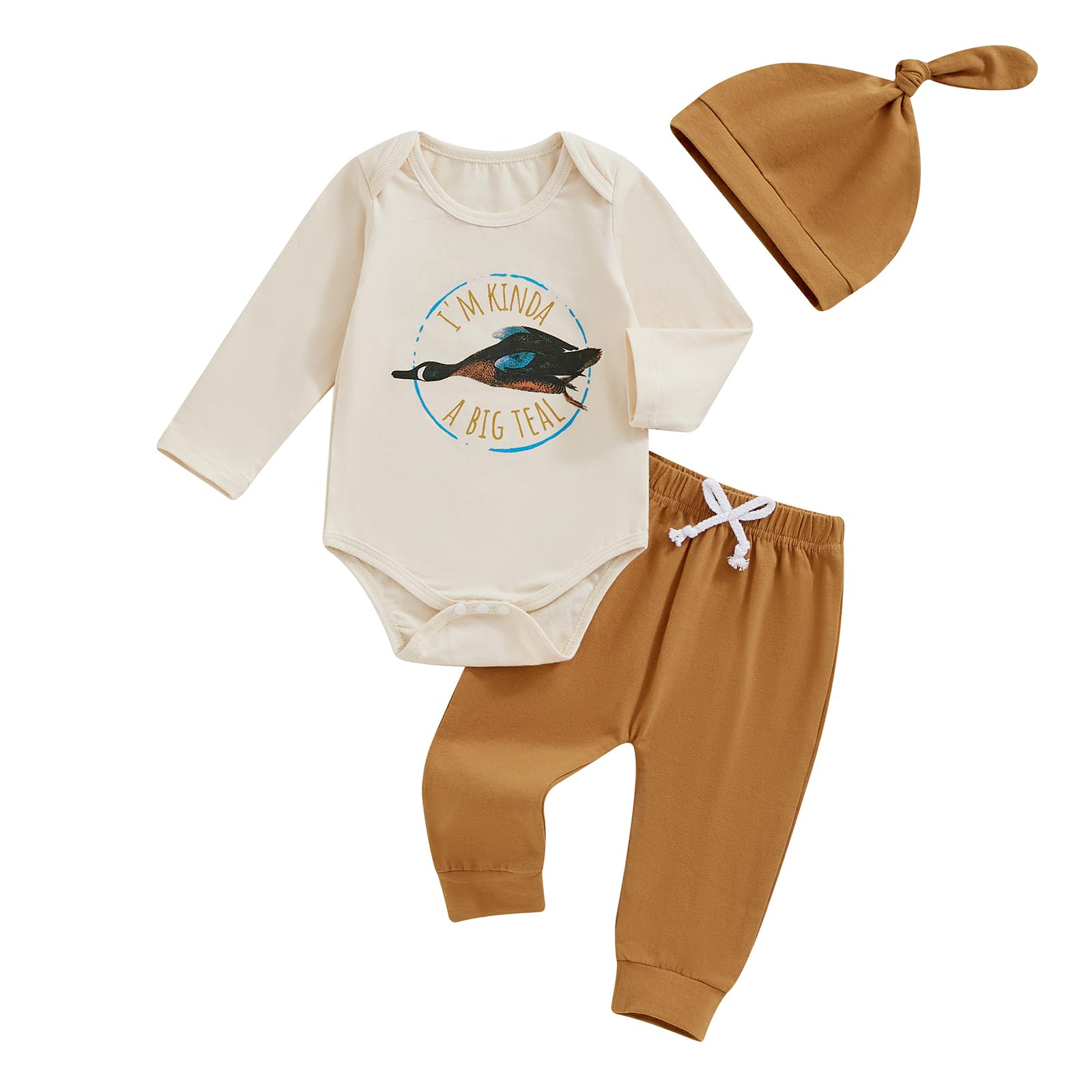 Chloefairy Newborn Baby Boy Fall Clothes Set - Mallard Duck Hunting Romper, Pants & Hat 3-Piece Outfit | Cozy Autumn Wear for Photo Shoots, Family Gatherings & Outdoor Adventures