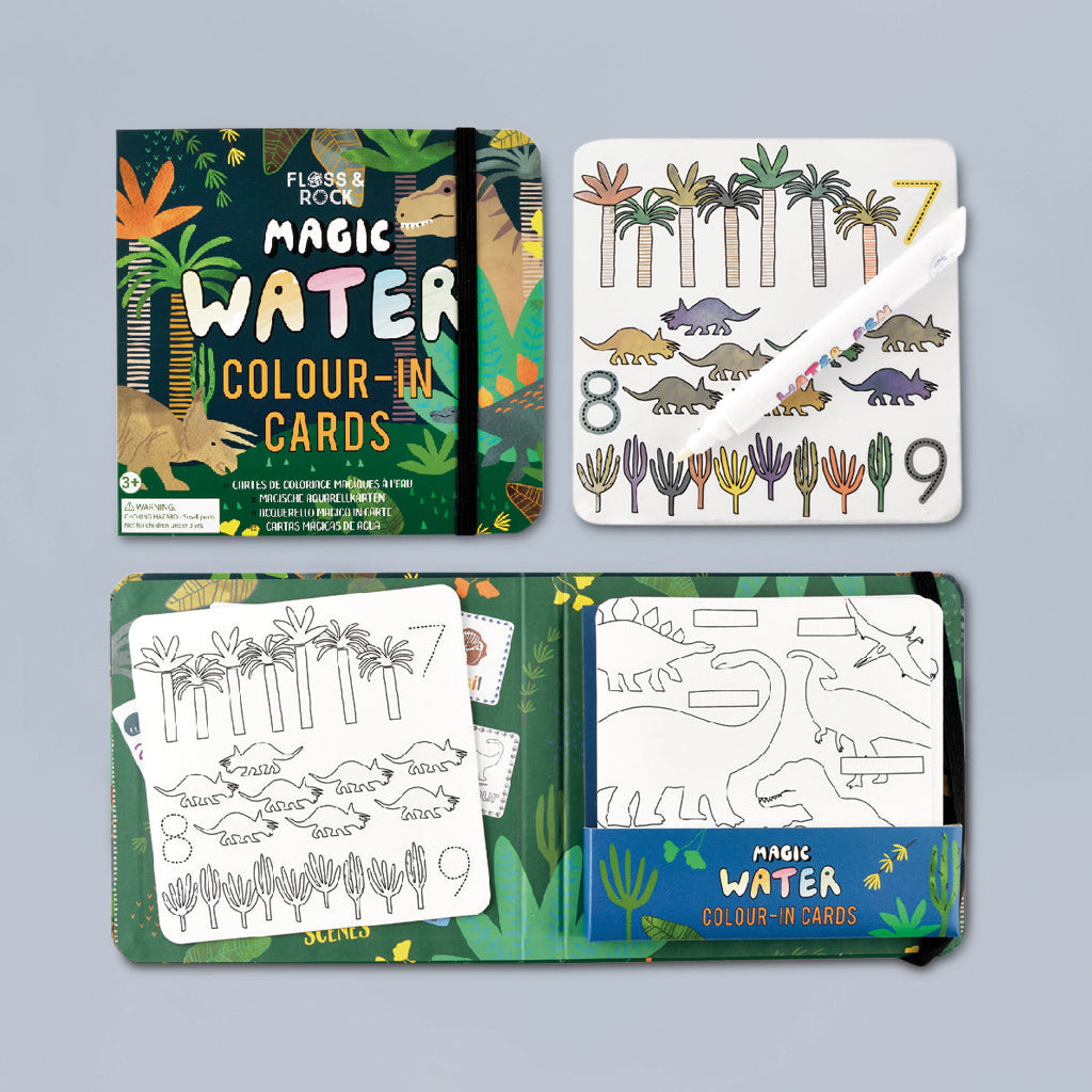 Floss & Rock Magic Color-In Cards & Magnetic Play Scenes - Dinosaur Theme Kids Art Activity | Perfect for Travel, Birthday Gifts & Creative Playtime