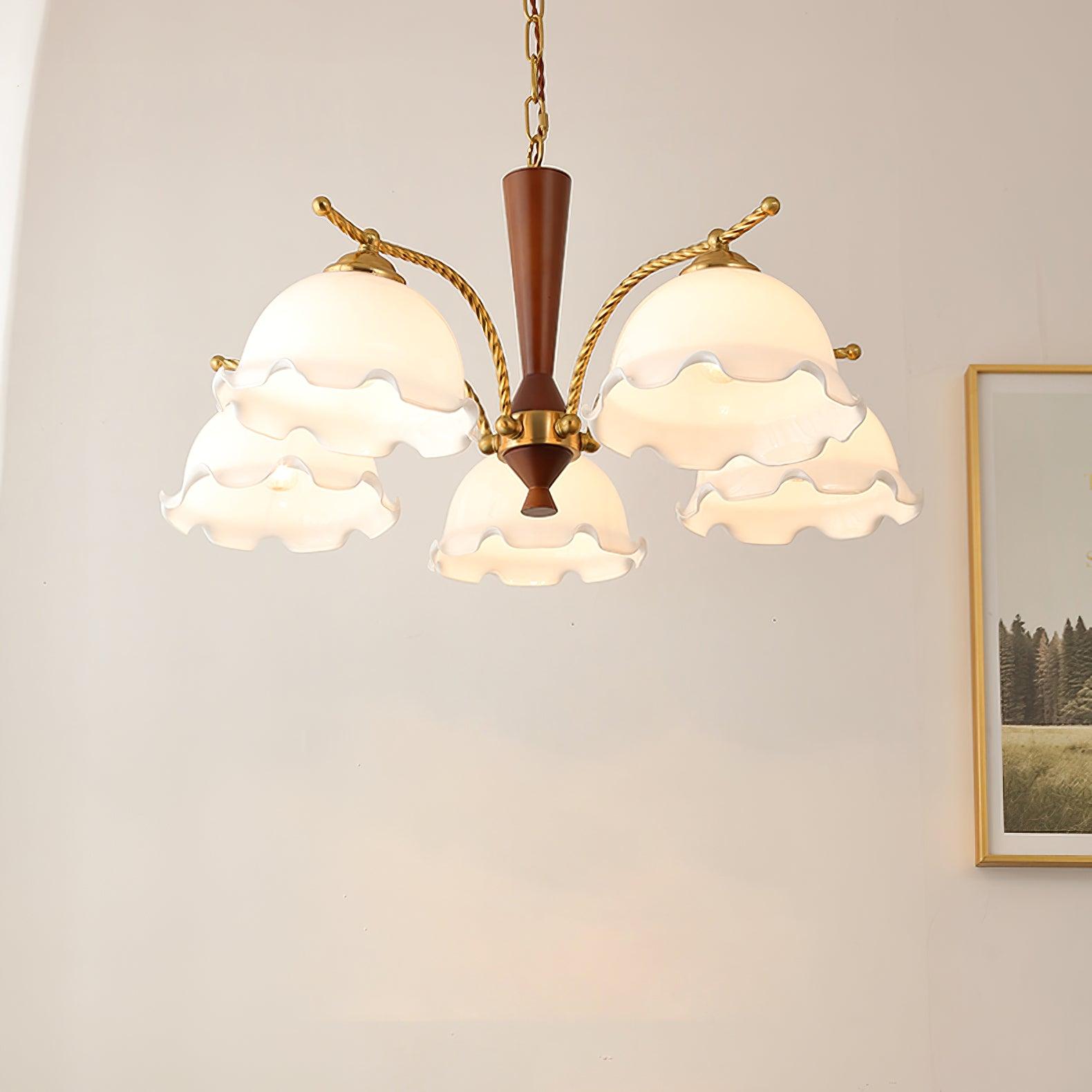 Elegant Milky Flower Chandelier - Crystal Ceiling Light Fixture for Dining Room, Bedroom & Living Room Decor