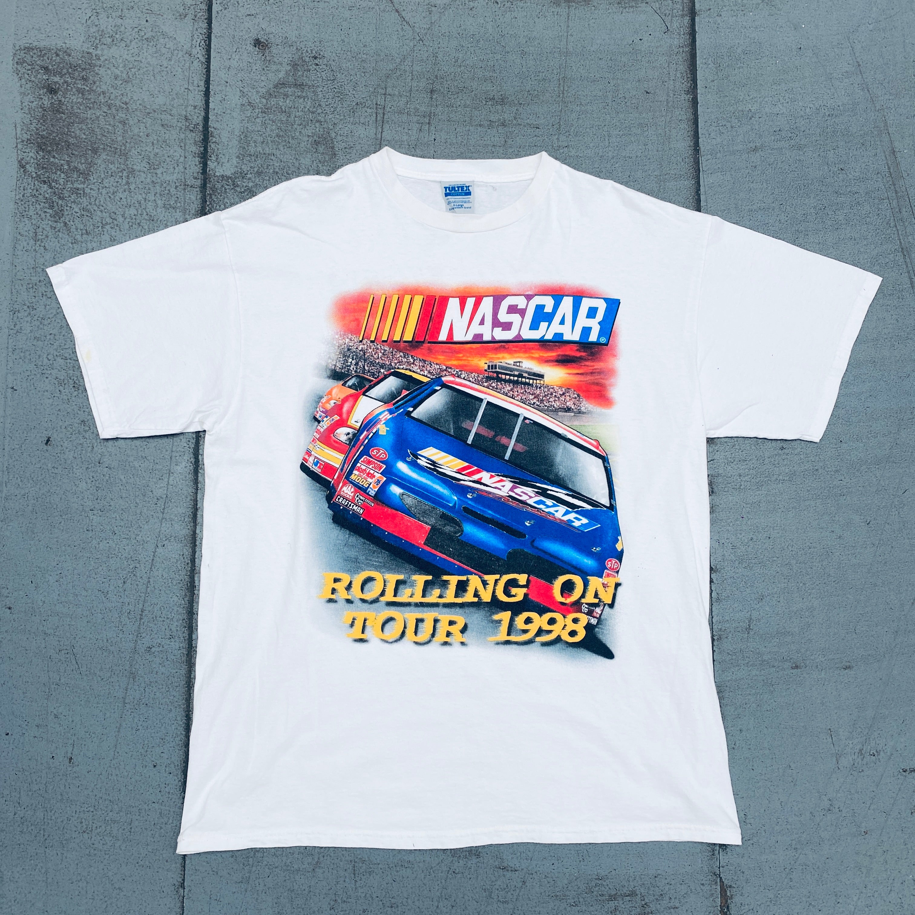 Vintage 1998 NASCAR Rolling On Tour Tultex T-Shirt (XL) - Classic Racing Fan Apparel for Collectors & Casual Wear