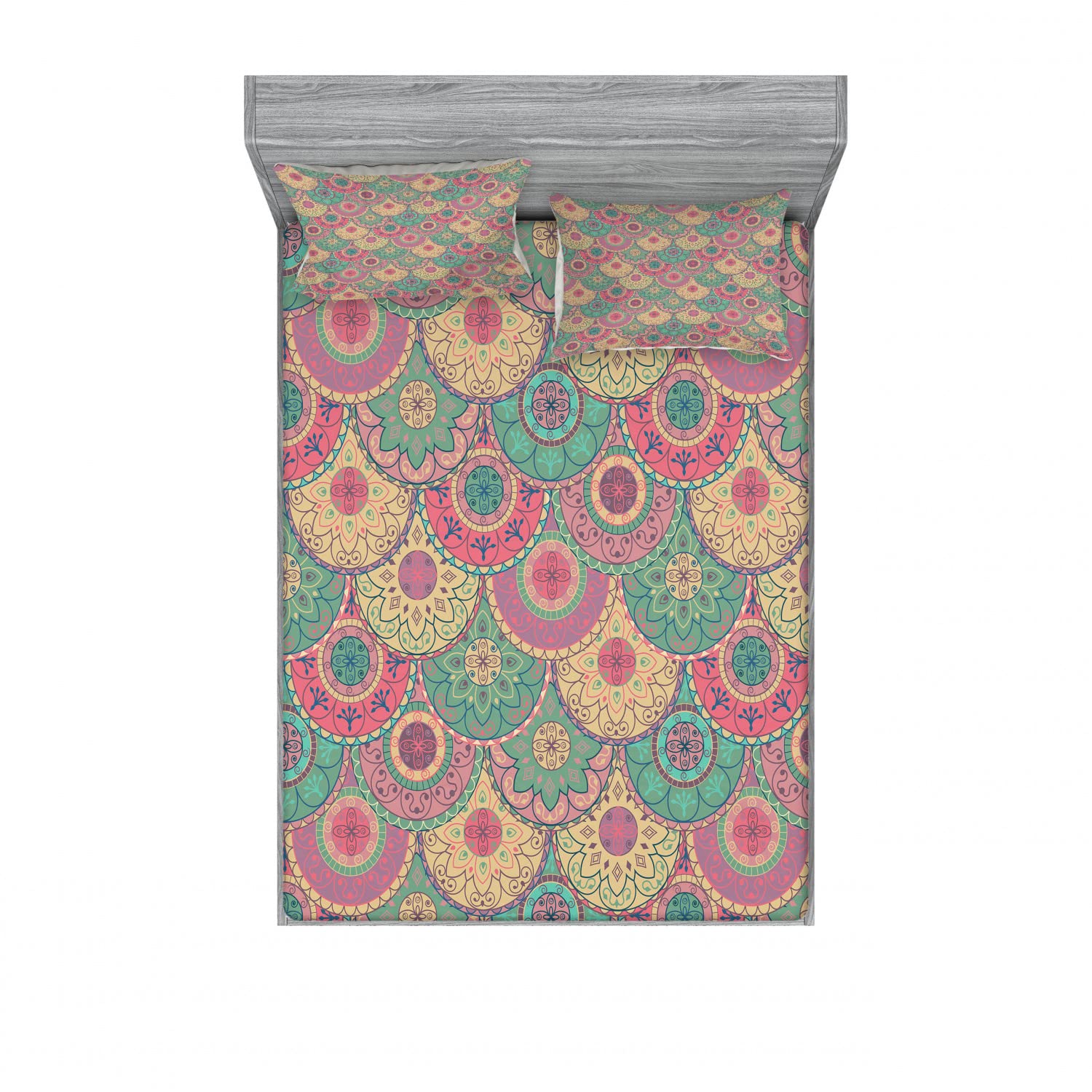 Ambesonne Floral King Size 2-Pack Fitted Sheet & Pillow Sham Set - Soft Sakura Flower Design, 4-Piece Bedding Set (2 Fitted Sheets + 4 Pillow Covers) in Umber Green | Luxury Bedroom Decor for Spring & Summer | Perfect for Guest Rooms, Master Bedrooms & Vacation Homes
