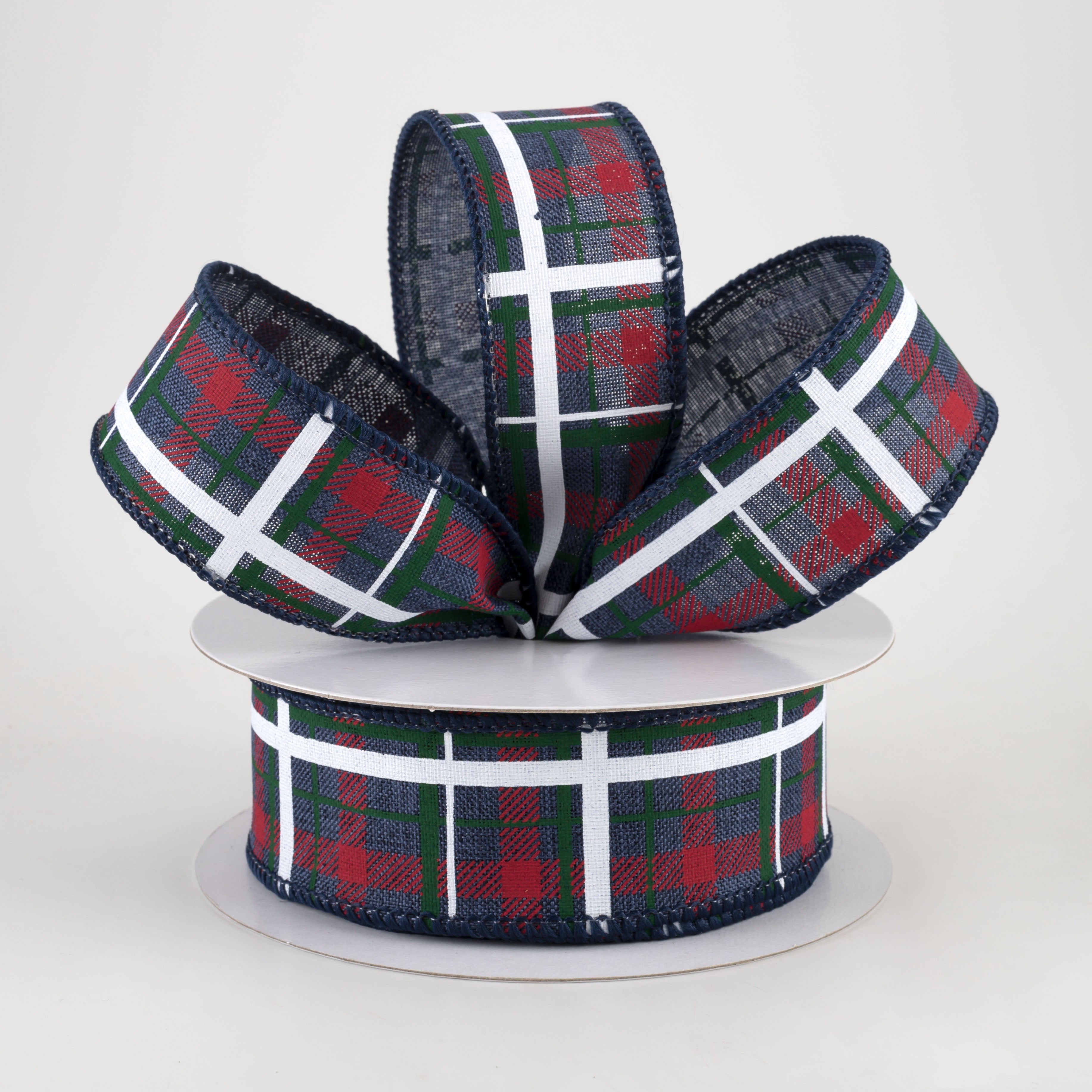 1.5 Inch Printed Plaid Ribbon - Navy, Red, Emerald Green - 10 Yards Bulk Ribbon for Gift Wrapping, Crafts, DIY Projects, and Holiday Decorations