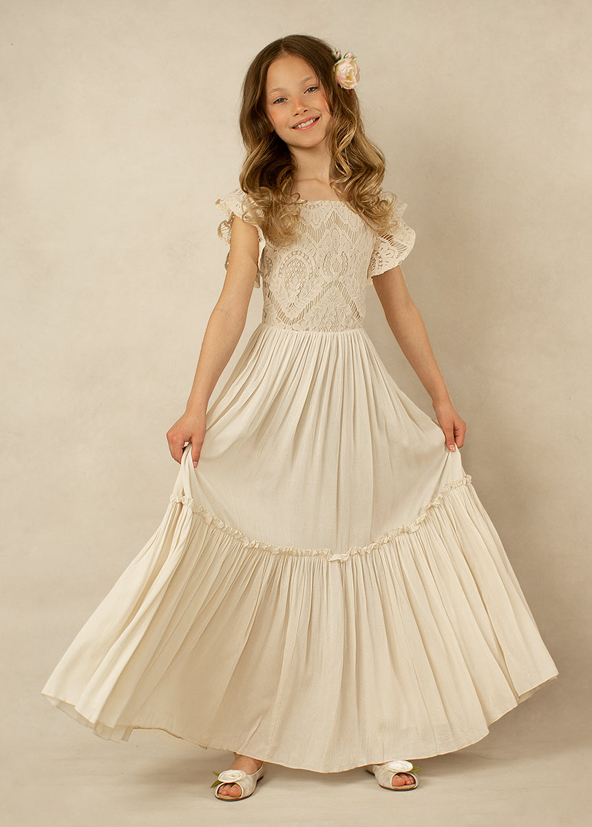 Elegant Cream Macy Flower Girl Dress for Weddings & Special Occasions - Perfect for Bridal Parties & Formal Events