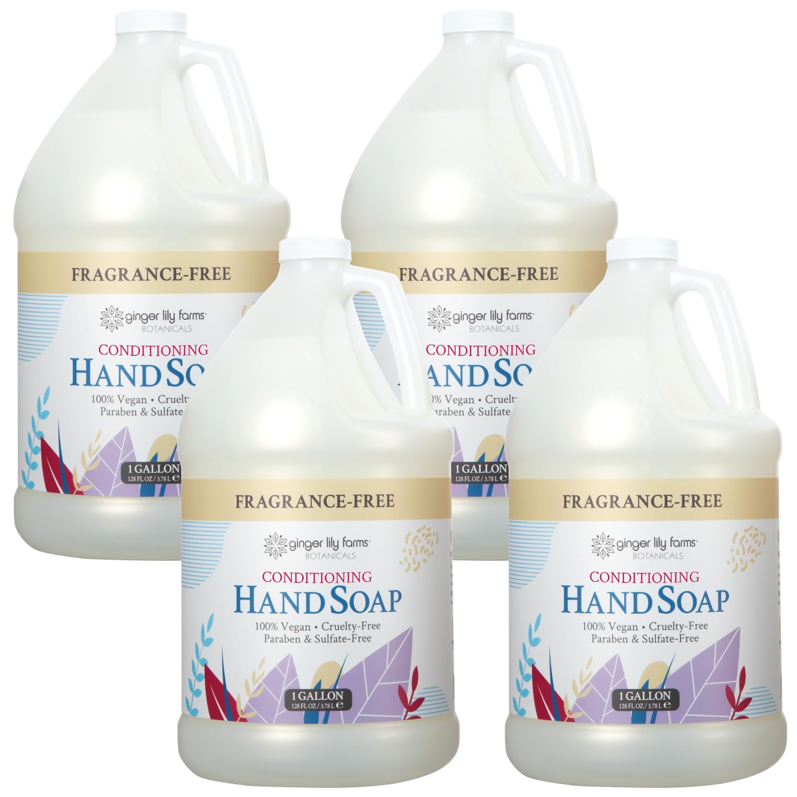 Ginger Lily Farms Botanicals All-Purpose Natural Fragrance-Free Hand Soap Refill - 1 Gallon (128 oz) Bulk Liquid Soap for Home, Kitchen & Commercial Use - Case of 4 - Ideal for Restaurants, Offices & Healthcare Facilities