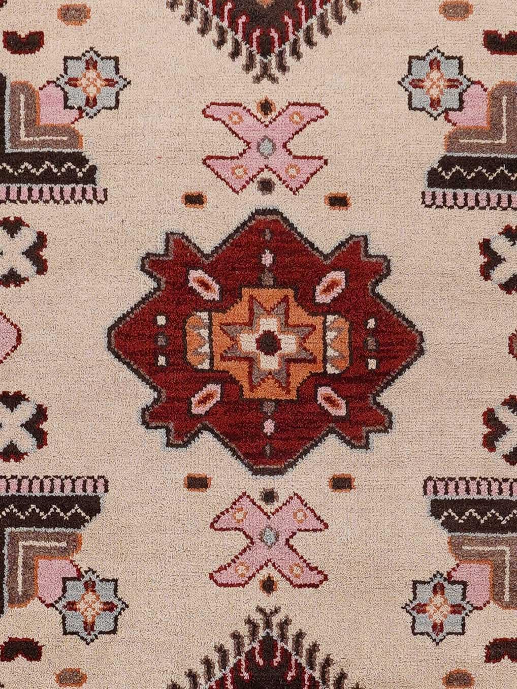 Hand Knotted Wool & Silk Eco-Friendly Oriental Area Rug 5'x8' Rectangle - Cream & Red Traditional Design, Medium Pile Handmade Rug (AF0121) for Living Room, Bedroom & Home Decor