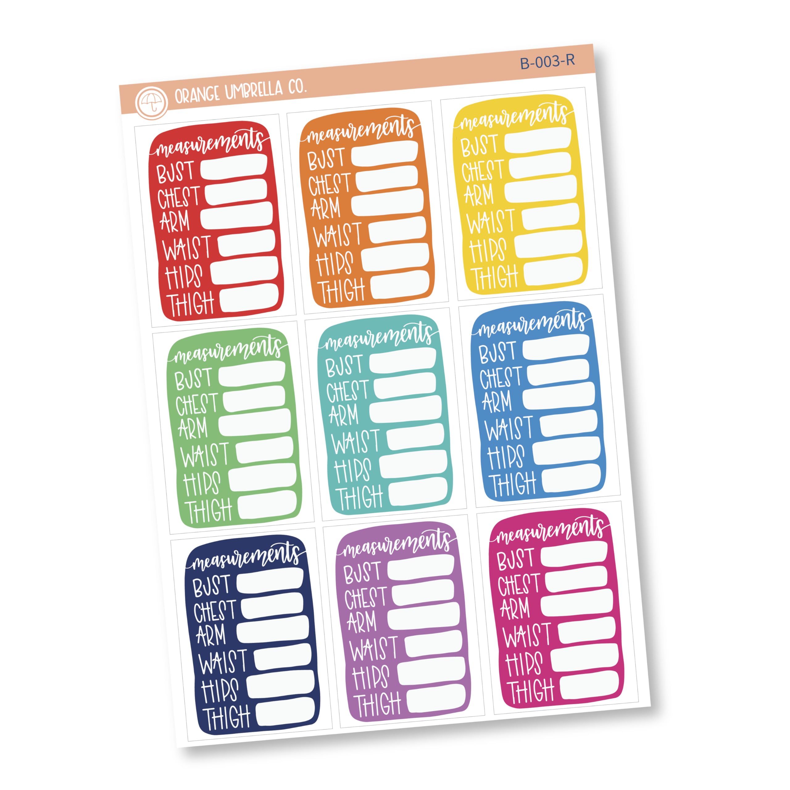 Body Measurement Tracking Planner Stickers - Colorful Body Dimension Tracker Labels for Weight Loss & Fitness Progress (B-003-R) - Perfect for Bullet Journals, Fitness Planners & Health Tracking